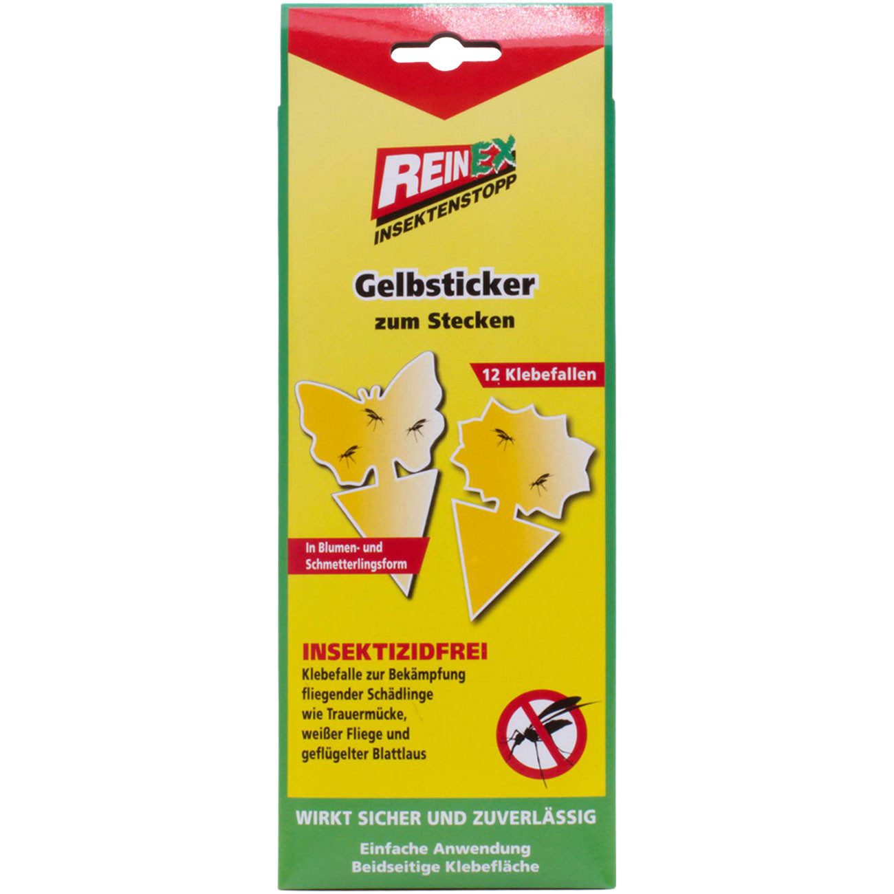 Reinex Insektenfalle 12x Gelb-Sticker: Insektizidfreie Falle gegen Trauermücken, Wasserfester Spezialleim