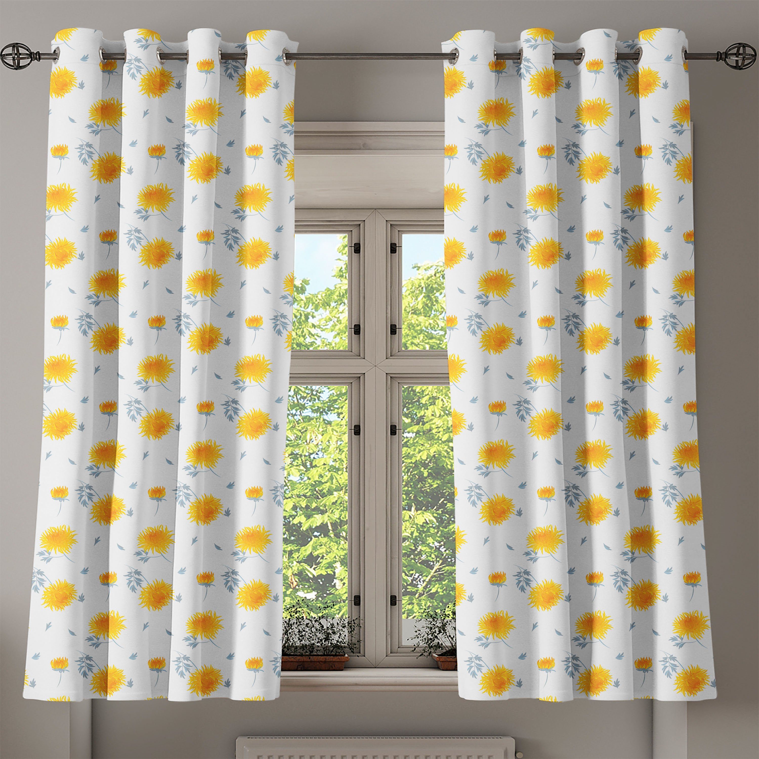 für Abakuhaus, Schlafzimmer Gardine Blume 2-Panel-Fenstervorhänge Herbst-Röschen Gelbe Wohnzimmer, Dekorative
