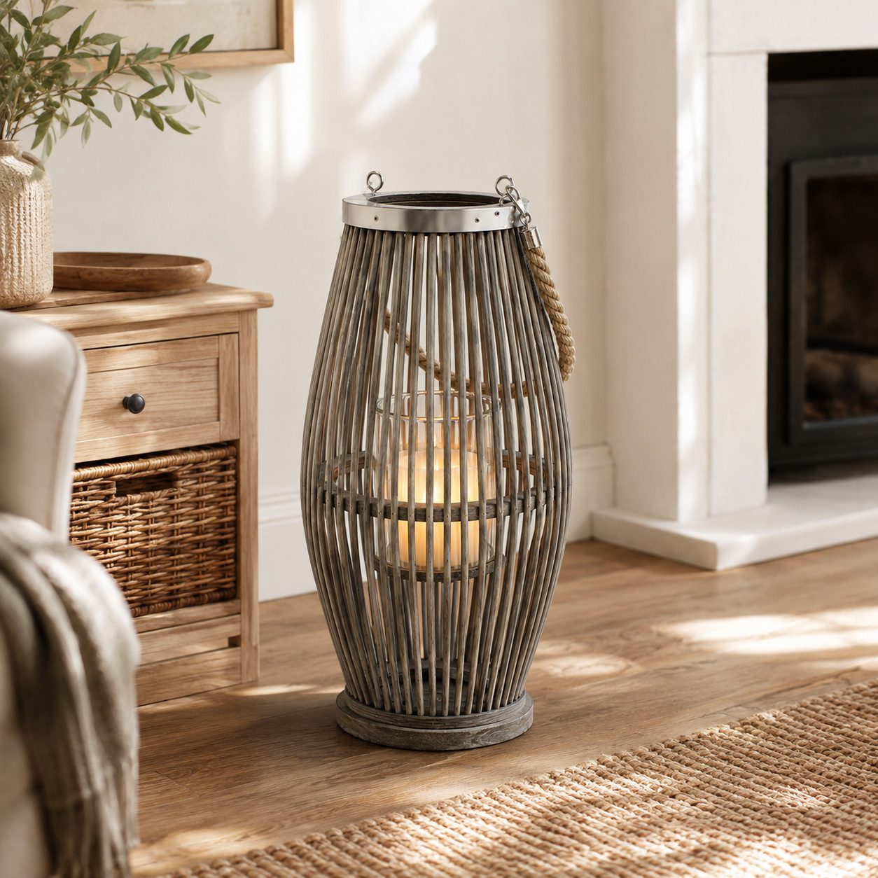 Annastore Laterne aus Bambus mit Henkel und Glaszylinder Bambuslaterne Gartenlaterne, Windlicht aus Bambus – Bild 5 von 5