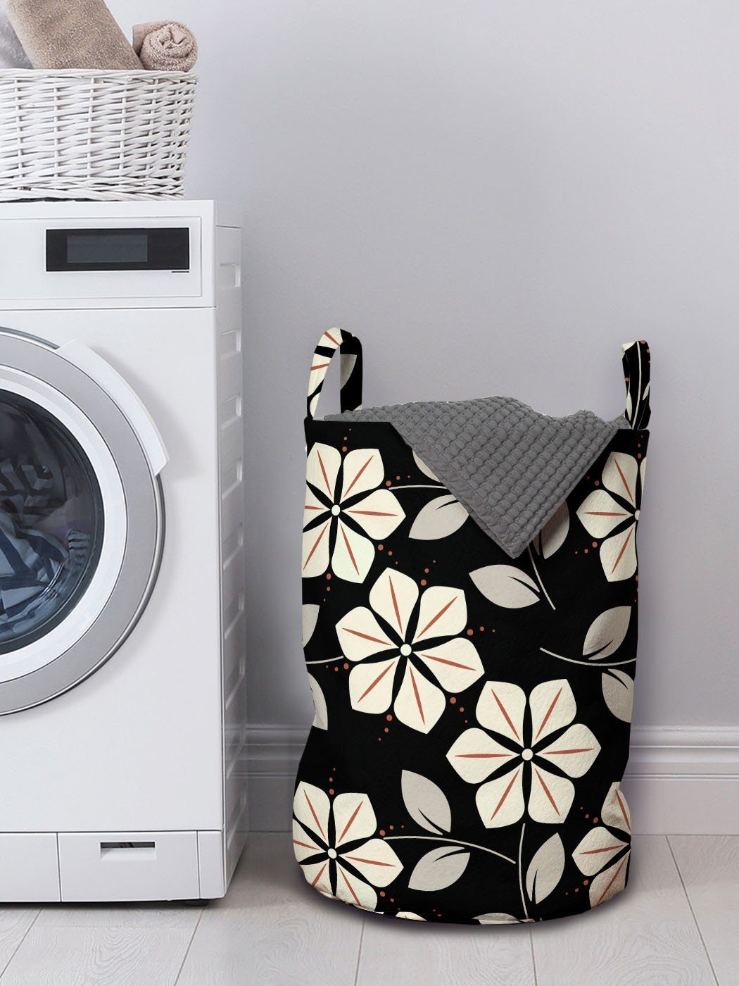 Simplistic für Abakuhaus mit Waschsalons, Wäschesäckchen Natur Wäschekorb Wachstum Griffen Kordelzugverschluss Blume