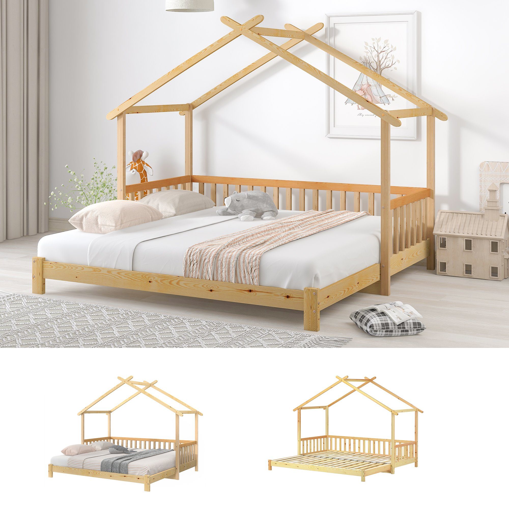 HAUSS SPLOE Bett Hausbett Kinderbett Matratze Ohne Baumhausbett keine enthält Matratze), Holzbett Bett Bettrahmen Erweiterbares (Das