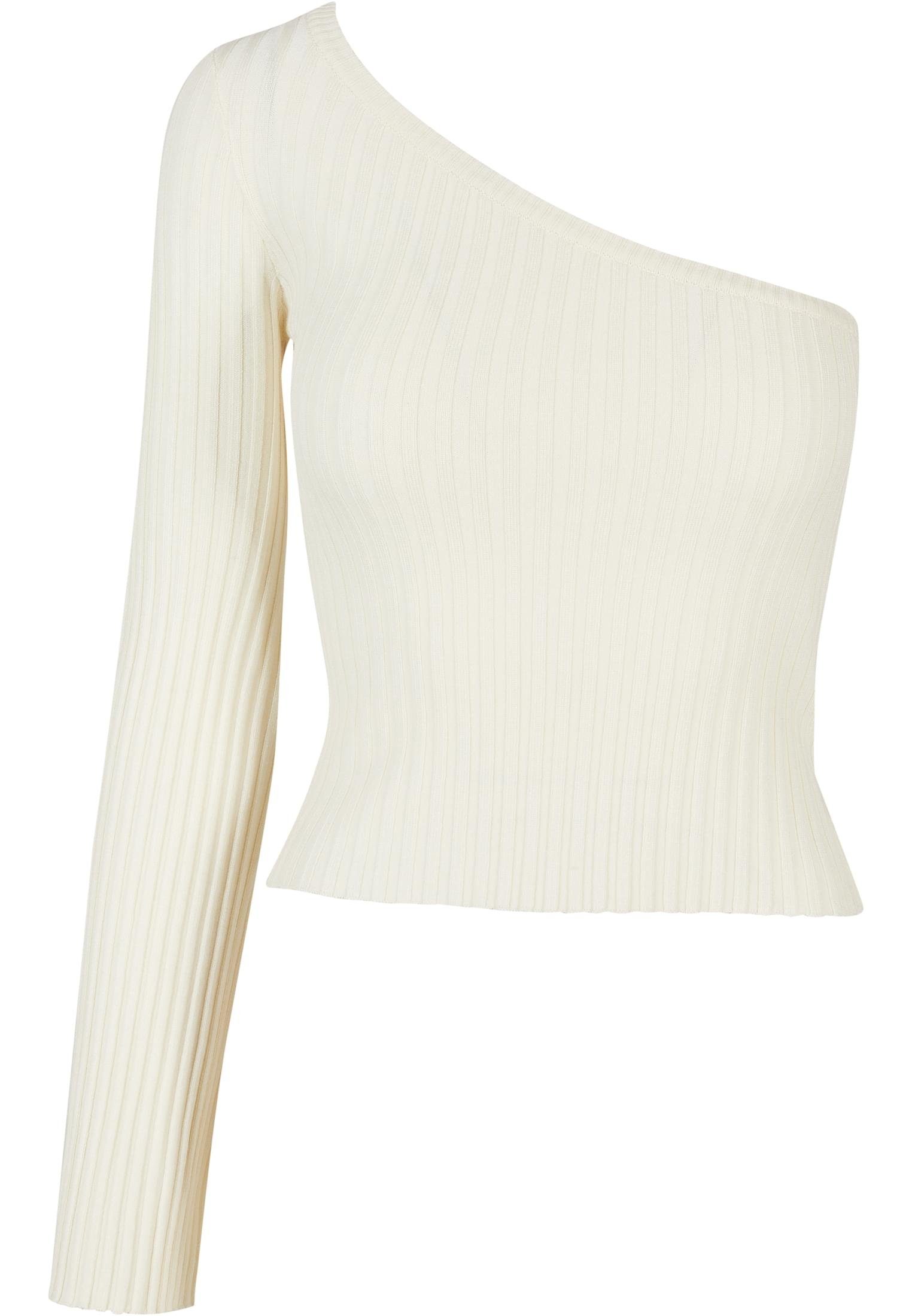 URBAN CLASSICS Sweater Damen Ladies Short Rib Knit One Sleeve Sweater (1-tlg) whitesand