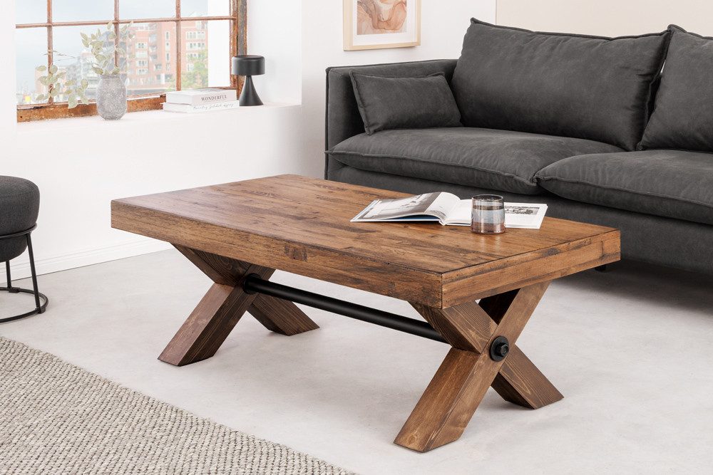 riess-ambiente Couchtisch GOLIATH 110cm natur / schwarz - Pinienholz, Metal günstig online kaufen