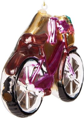 BRUBAKER Christbaumschmuck Weihnachtskugel Set - Fahrräder mit Glitzer - Damenrad Rot und Pink (2-tlg), Christbaumkugeln aus Glas Lustig - Baumanhänger - 2 Stück
