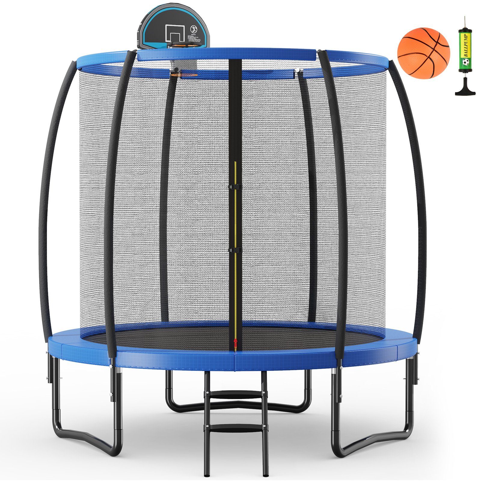 COSTWAY Gartentrampolin Fitnesstrampolin, (2), mit Basketball & Sicherheitsnetz blau Ø244cm