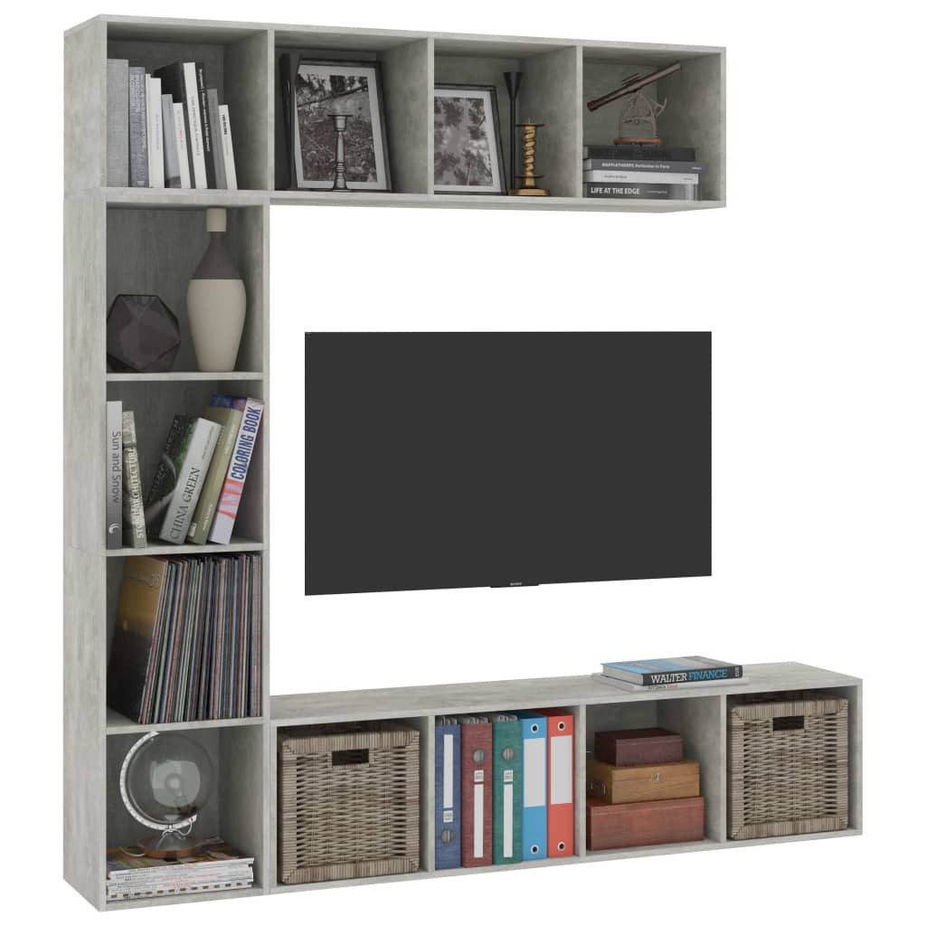 vidaXL Bücherregal 3-tlg. Bücher-/TV-Schrank Set Betongrau 180x30x180 cm, 3-tlg.