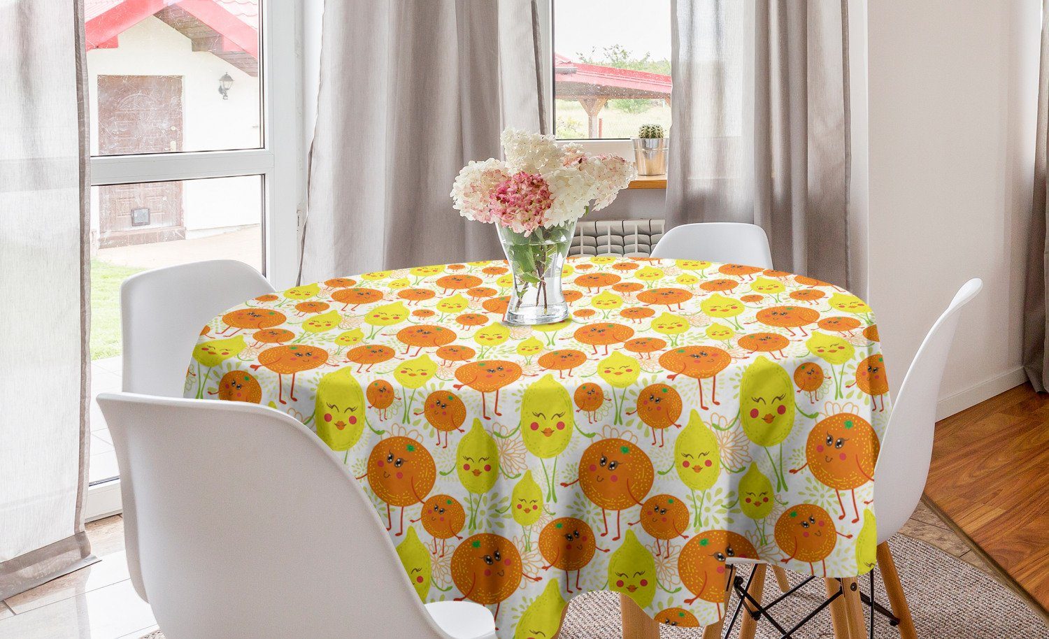 Tischdecke Abakuhaus Fröhlich für Zitrone Esszimmer Tischdecke Mandarine Orange Dekoration, und Küche Kreis Abdeckung