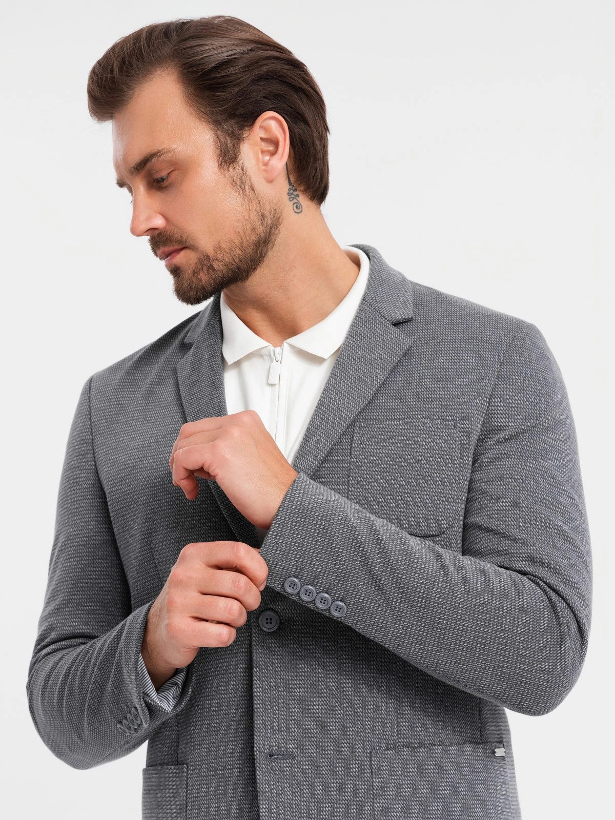 OMBRE Jerseysakko Eleganter strukturierter Herren-Strickblazer in Passform
