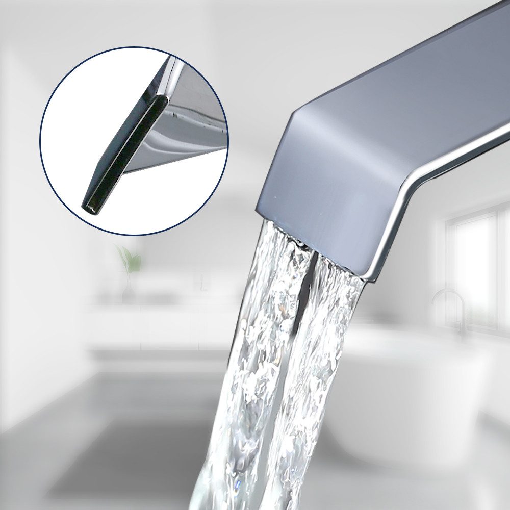 HOMELODY Badarmatur wasserfall Wasserhahn Bad Hoch Waschtischarmatur Waschbeckenarmatur aus Messing Einhandmischer Mischbatterie Bad, Chrom