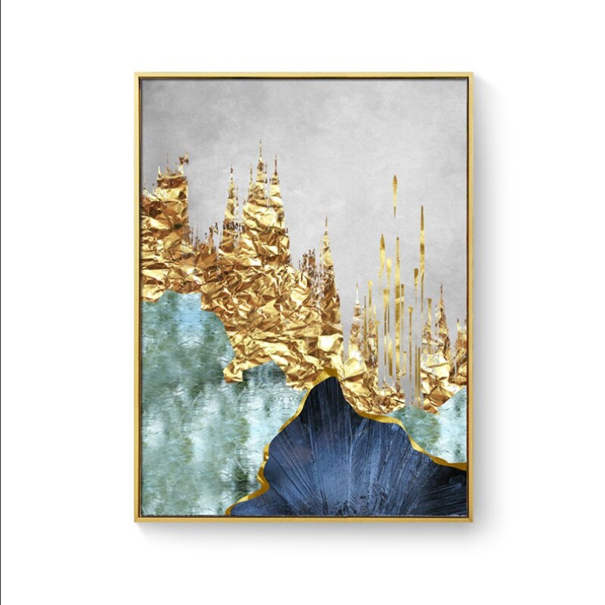 TPFLiving Kunstdruck (OHNE RAHMEN) Poster - Leinwand - Wandbild, Nordic Art - Abstrakte Strukturen - Bilder Wohnzimmer - (3 Motive in 8 verschiedenen Größen zur Auswahl), Farben: Blau, Gold, Grau und Beige - Größe: 40x60cm