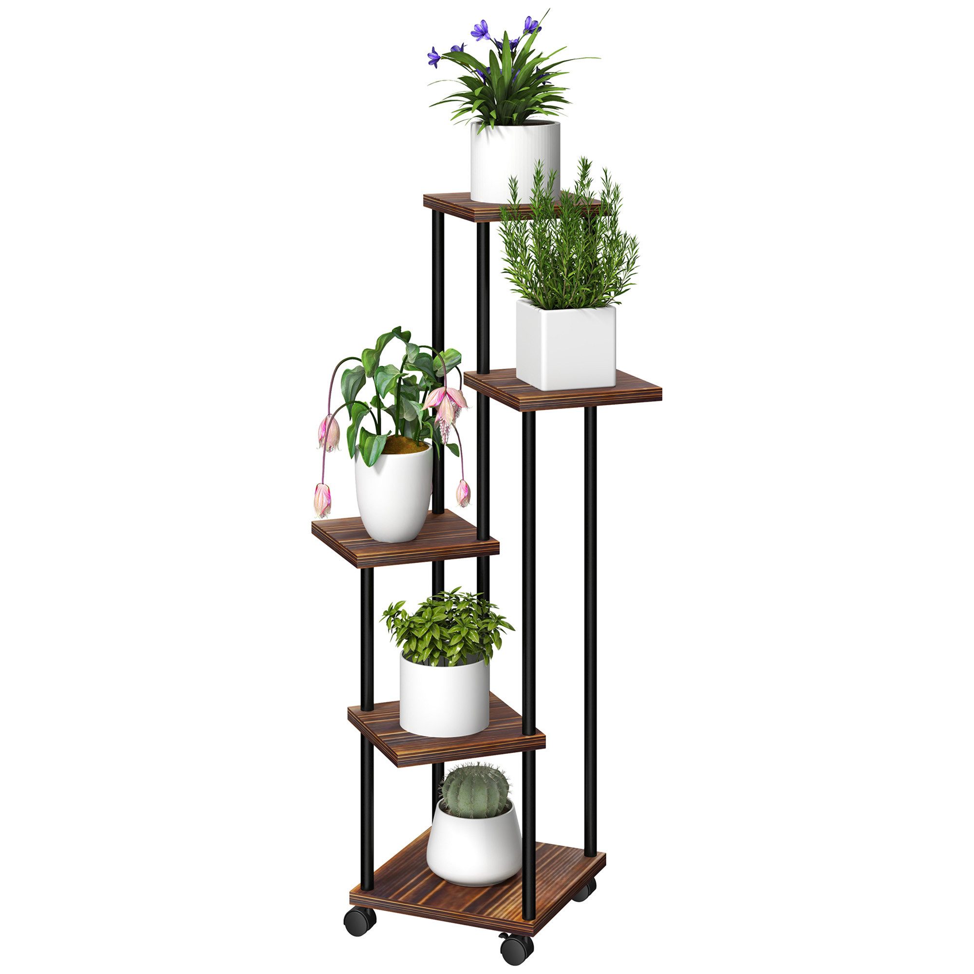 furnicato Pflanzentreppe Blumenständer 5 Ebenen, 5-stufig, Holz & Stahl, versetztes (1 St)