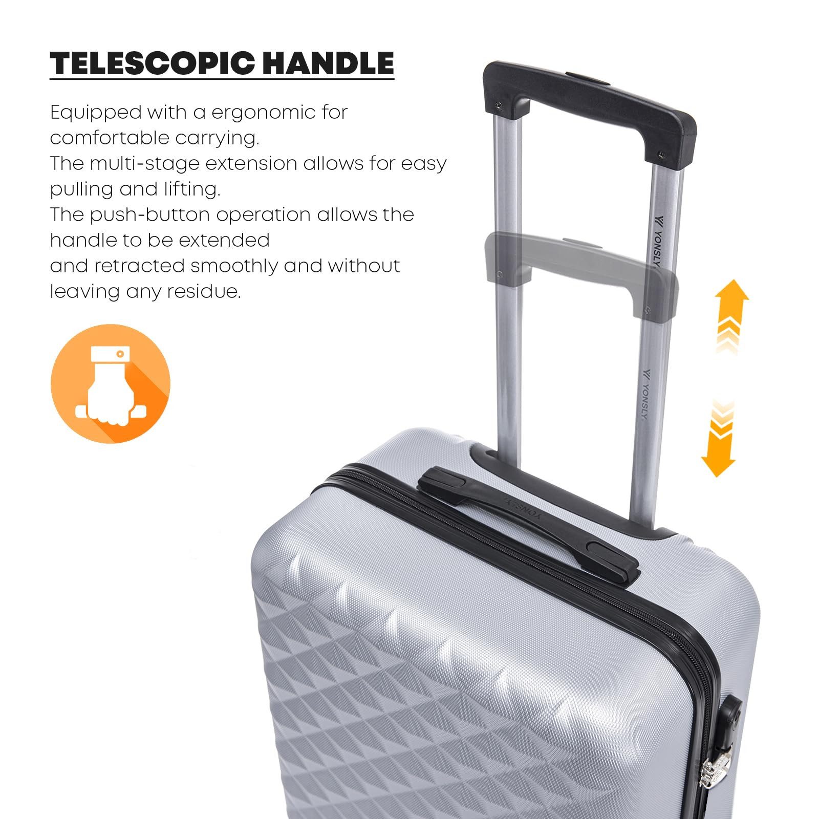 YONSLY Hartschalen-Trolley Reisekoffer Trolley Hartschalenkoffer Rollkoffer mit 4 Rollen, 4 Rollen, ABS und Aluminium, Zahlenschloss, 360°-Doppelrollen, Gummigr – Bild 5 von 5
