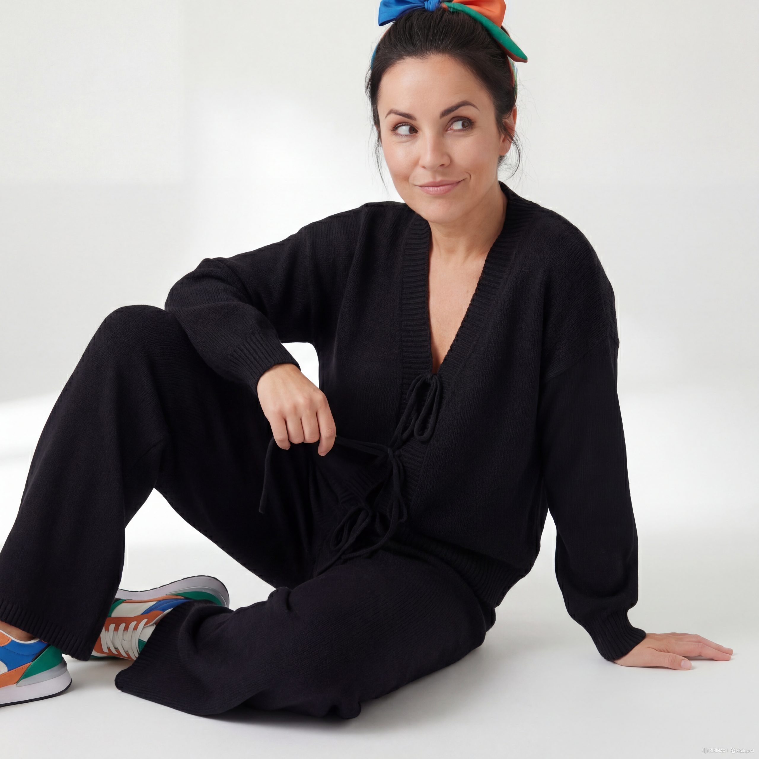 OriginalYou Hausanzug Damen Strick Set Cardigan & Hose Loungewear 3 fache Schnürung, weich& kuschelig