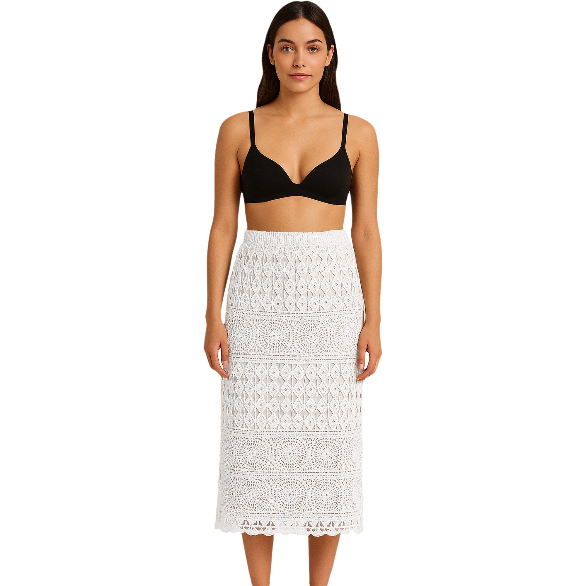 TEXEMP Sommerrock Damen Rock Maxi Lang Sommerrock Maxirock Lochstickerei Strandrock (1-tlg) Onesize von S-XL