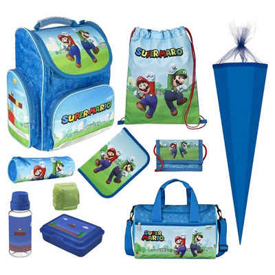 Familando Schulranzen Clou (Set, 10-tlg.-tlg., inkl. Sporttasche und Nestler Schultüte 85cm), Nintendo SUPER MARIO und Luigi