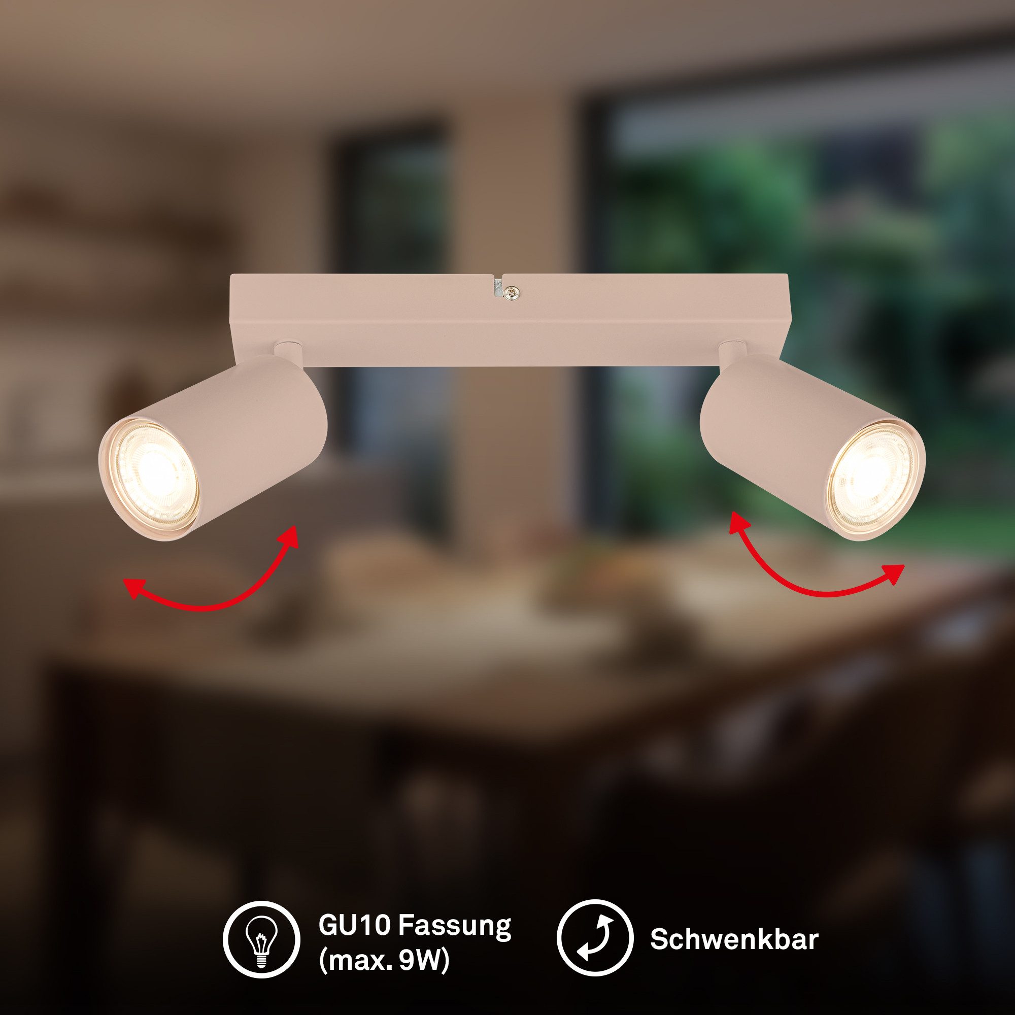Briloner Leuchten Deckenleuchte LED Wandlampe Deckenlampe innen Schlafzimmer Wohnzimmer GU10, 2-flammig, ohne Leuchtmittel, Abhängig vom Leuchtmittel - Warmweiß / Neutralweiß / Kaltweiß, Wandlampe Innen 80 x 15,5 cm Silberfarbig max. 9W GU10 Kinderzimmer