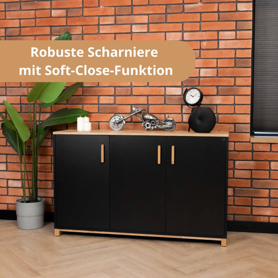 Deerhorn Sideboard Kommode Modern Workplace, 3 Türen mit Soft-Close, Tiefe: 40 cm, Höhe: 86 cm