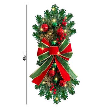 Rutaqian Dekokranz Weihnachtsgirlande mit Lichtern Treppen Schleife Dekoration Geschenk, 45cm Weihnachts-Tropfen-Swag Urlaub, Wandbehang, Ornamente