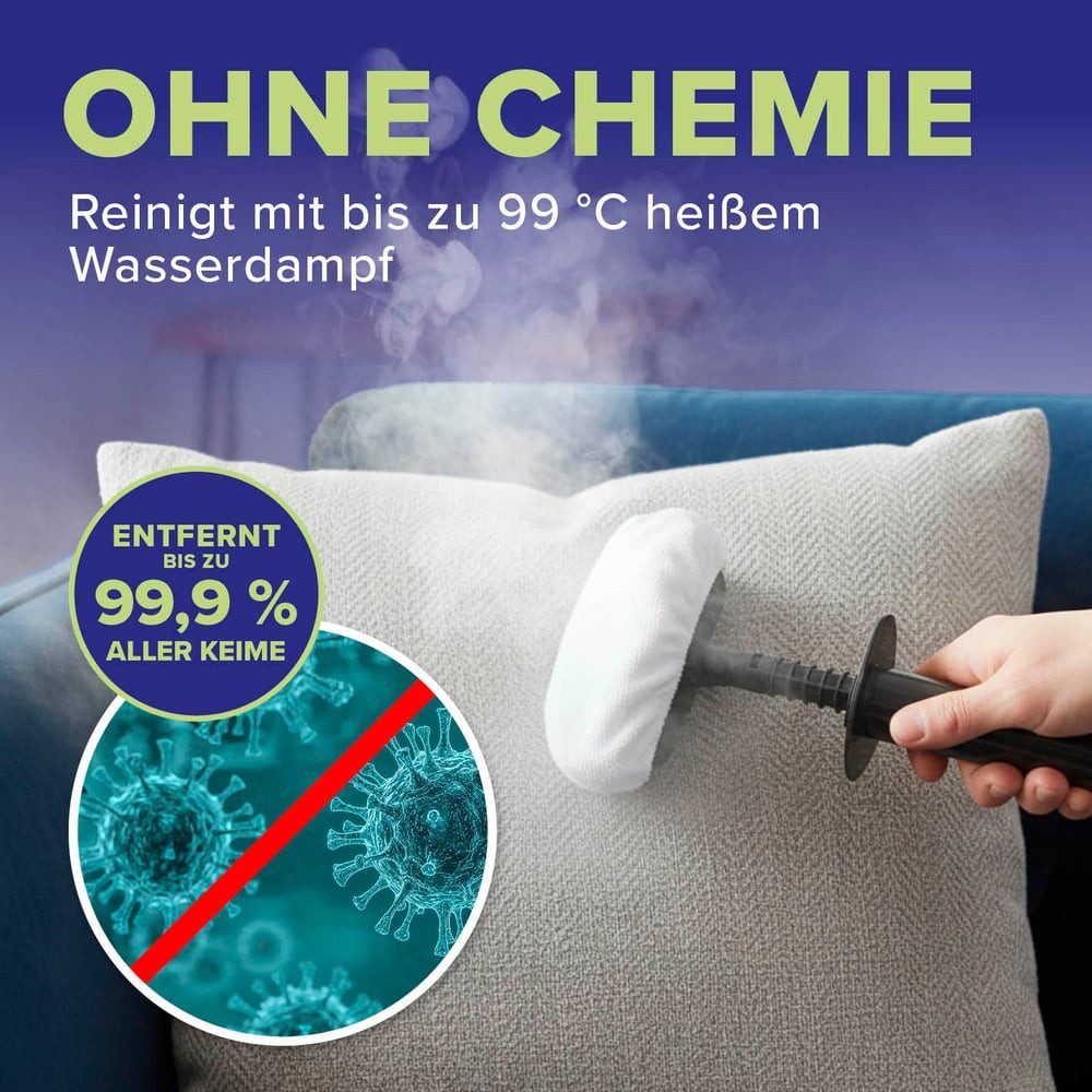 Lichterblitz Dampfreiniger Handdampfreiniger mit Handschuh - Polsterreiniger mit 7 Aufsätzen, 1200 W, Dampfreiniger Handgerät, 100 °C Dampf entfernt bis zu 99,9 % Keime