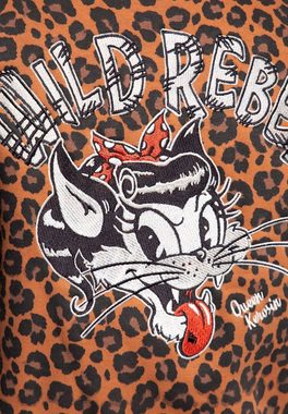 QueenKerosin Collegejacke Wild Rebel in "Leo" Optik, mit hochwertiger Vintage Stickerei im Comic Style