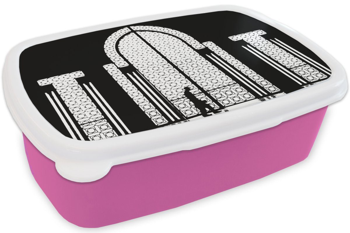 (2-tlg), Mädchen, Kinder, Lunchbox Weiß Fenster Mensch, - rosa Kunststoff, Kunststoff - Brotbox Erwachsene, - Schwarz MuchoWow für Snackbox, Brotdose