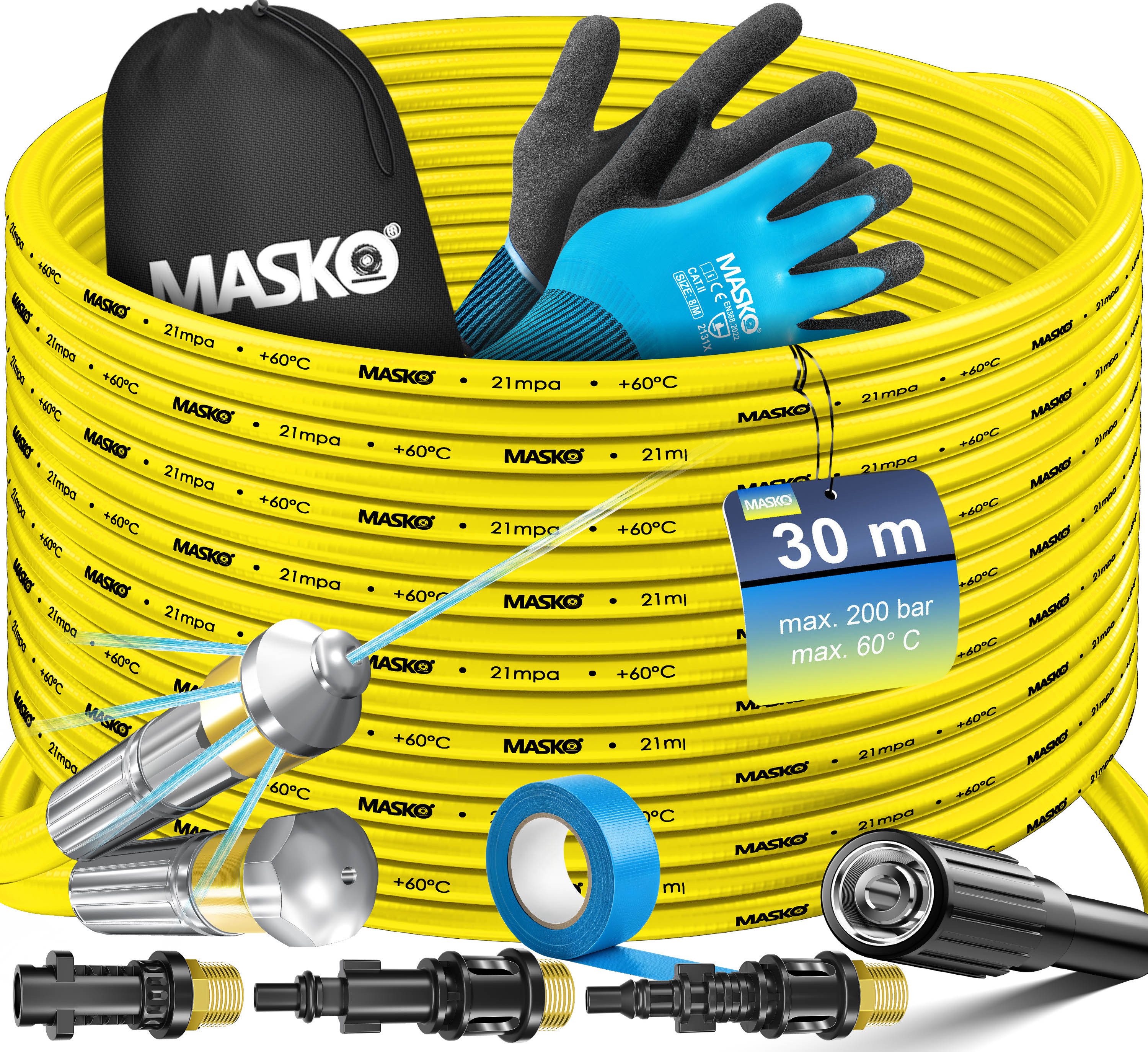 MASKO Hochdruckschlauch, Premium Rohrreinigungsschlauch Set Abflussreiniger 200 bar