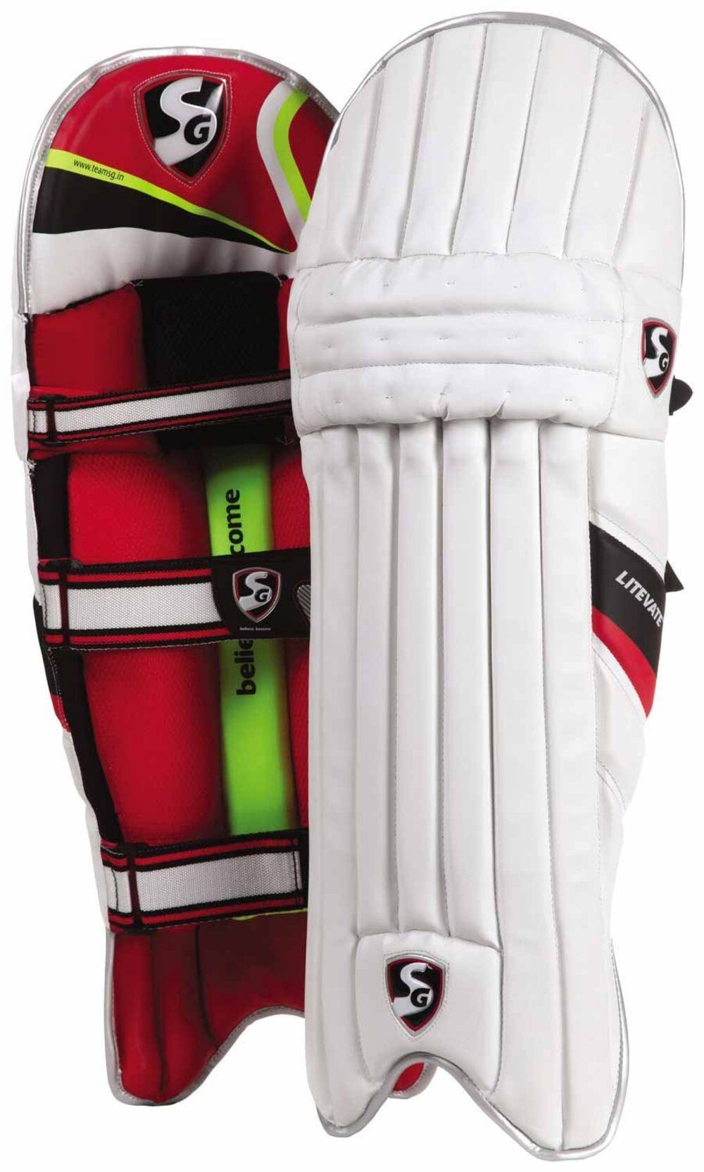 SG Protektoren-Set Litevate Batting Leg Guard für Männer & Jungen (Bestandteile des Pakets: 1 Paar Beinschützer, Cricket-Sicherheitsausrüstung, Cricket-Pads, Batting Leg Armor), Verschlussart: Haken und Schlaufen, Beinschutz für Cricket