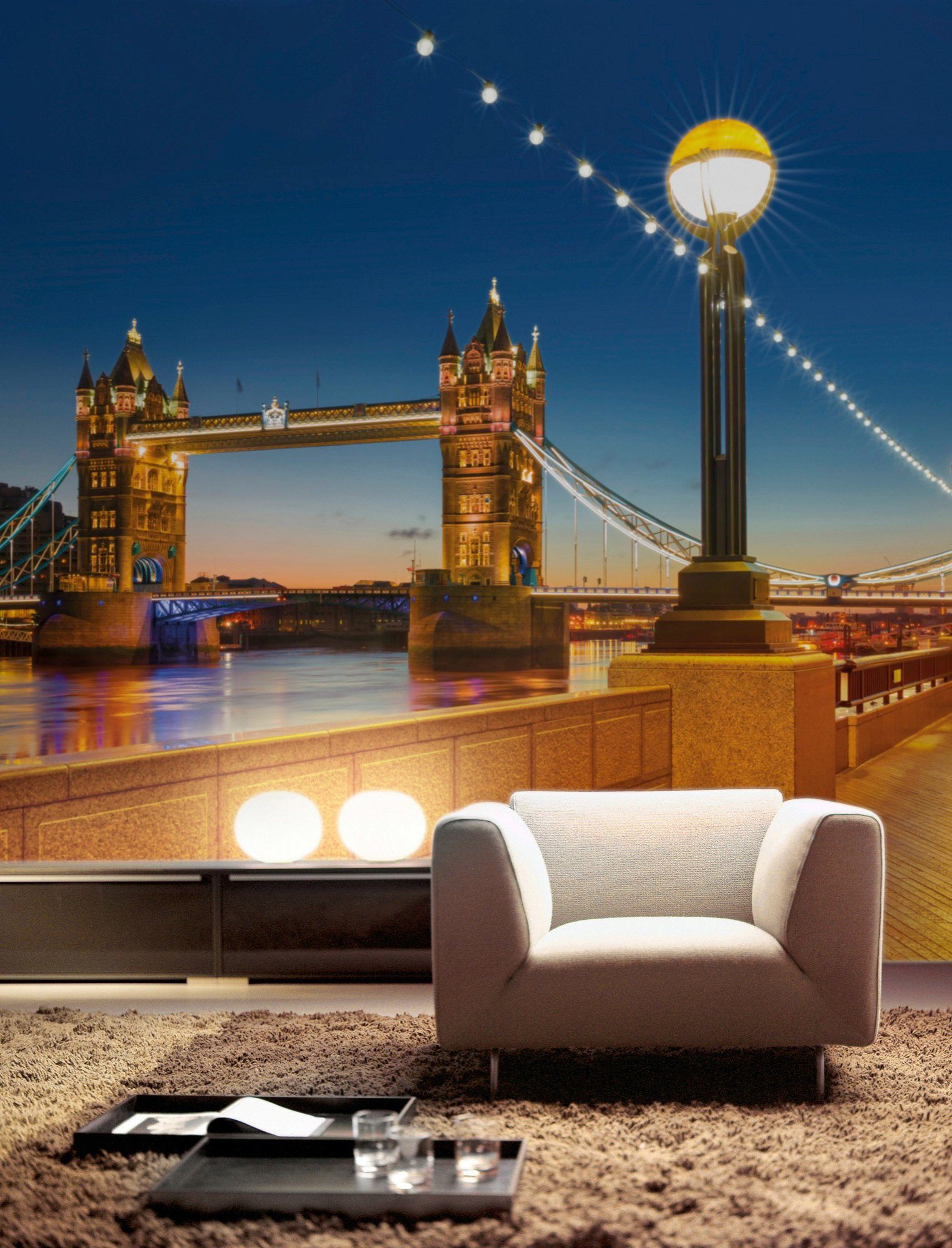 Komar Fototapete Tower Bridge - Größe 368 x 254 cm, glatt, bedruckt, Wohnzimmer, Schlafzimmer