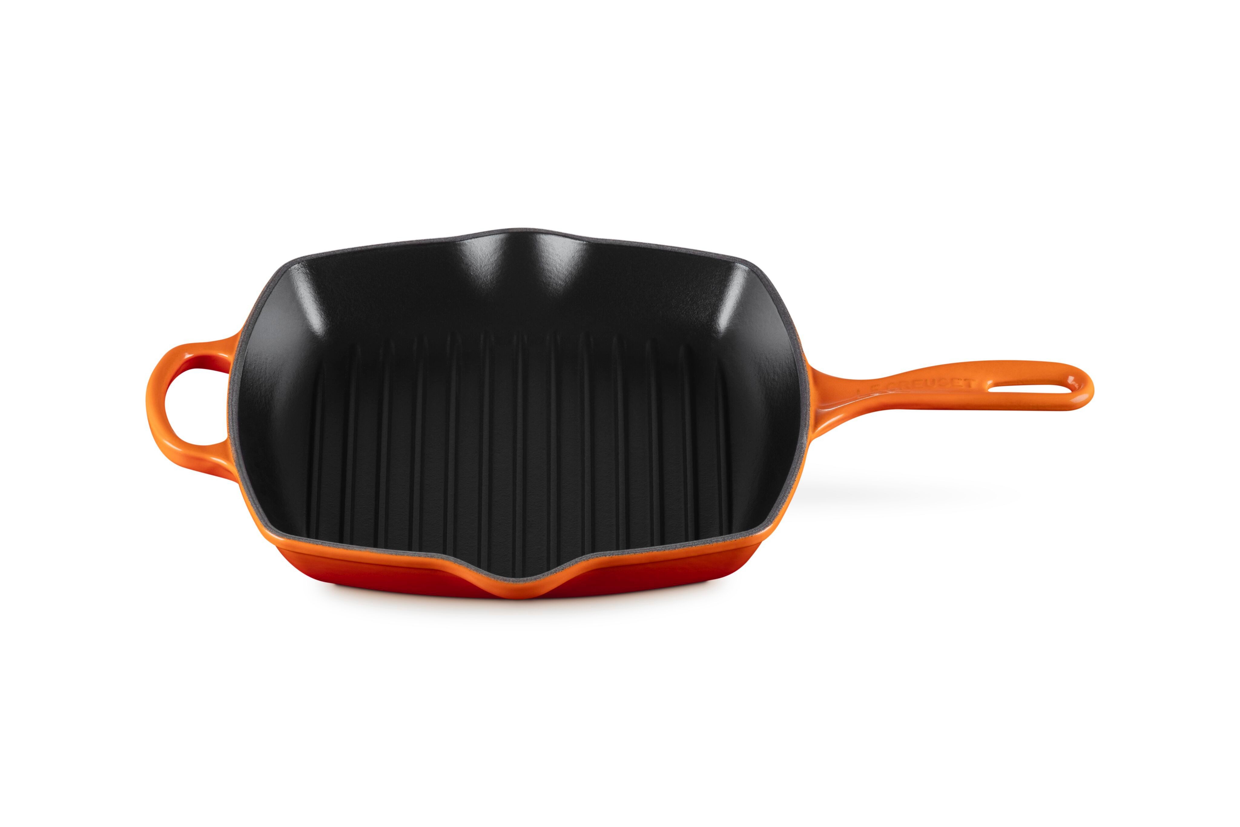 LE CREUSET Grillpfanne Signature, Quadratisch, Gusseisen, 26 cm, Für alle Herdarten inkl. Induktion geeignet, 2,86 kg, Ofenrot