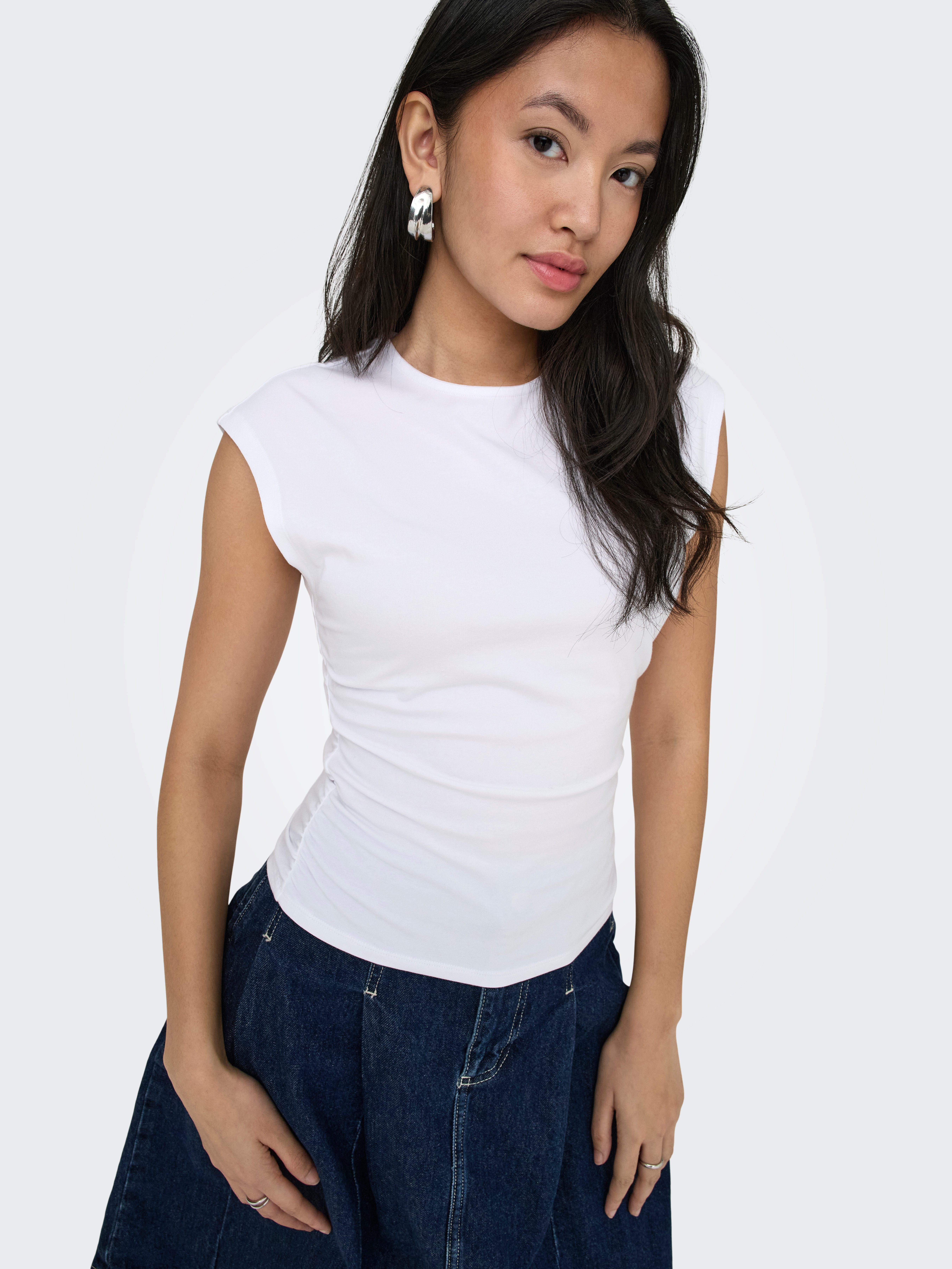 ONLY Shirttop ONLMIRA CAPSL RUCHING TOP JRS NOOS Baumwollmischung, regular fit, Rundhals
