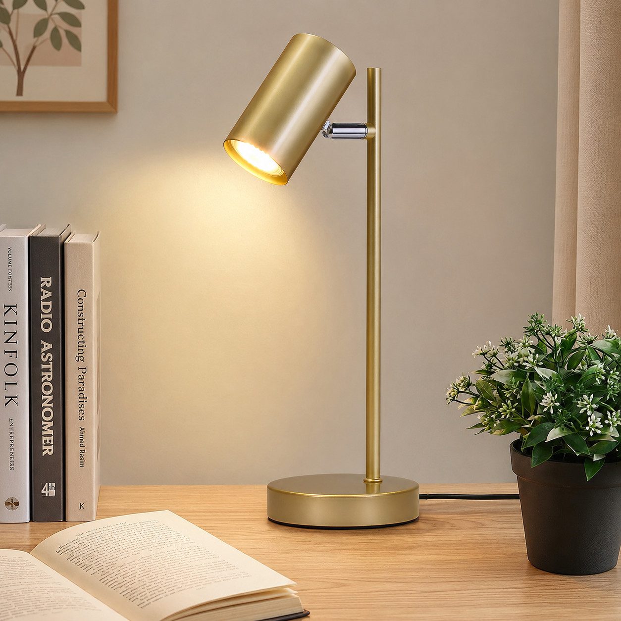 Nettlife Tischleuchte Nachttischlampe Schwarz/Weiß/Gold GU10 Fassung Kabel und Schalter, ohne Leuchtmittel, Metall Schreibtischlampe Leselampe für Schlafzimmer Wohnzimmer Büro