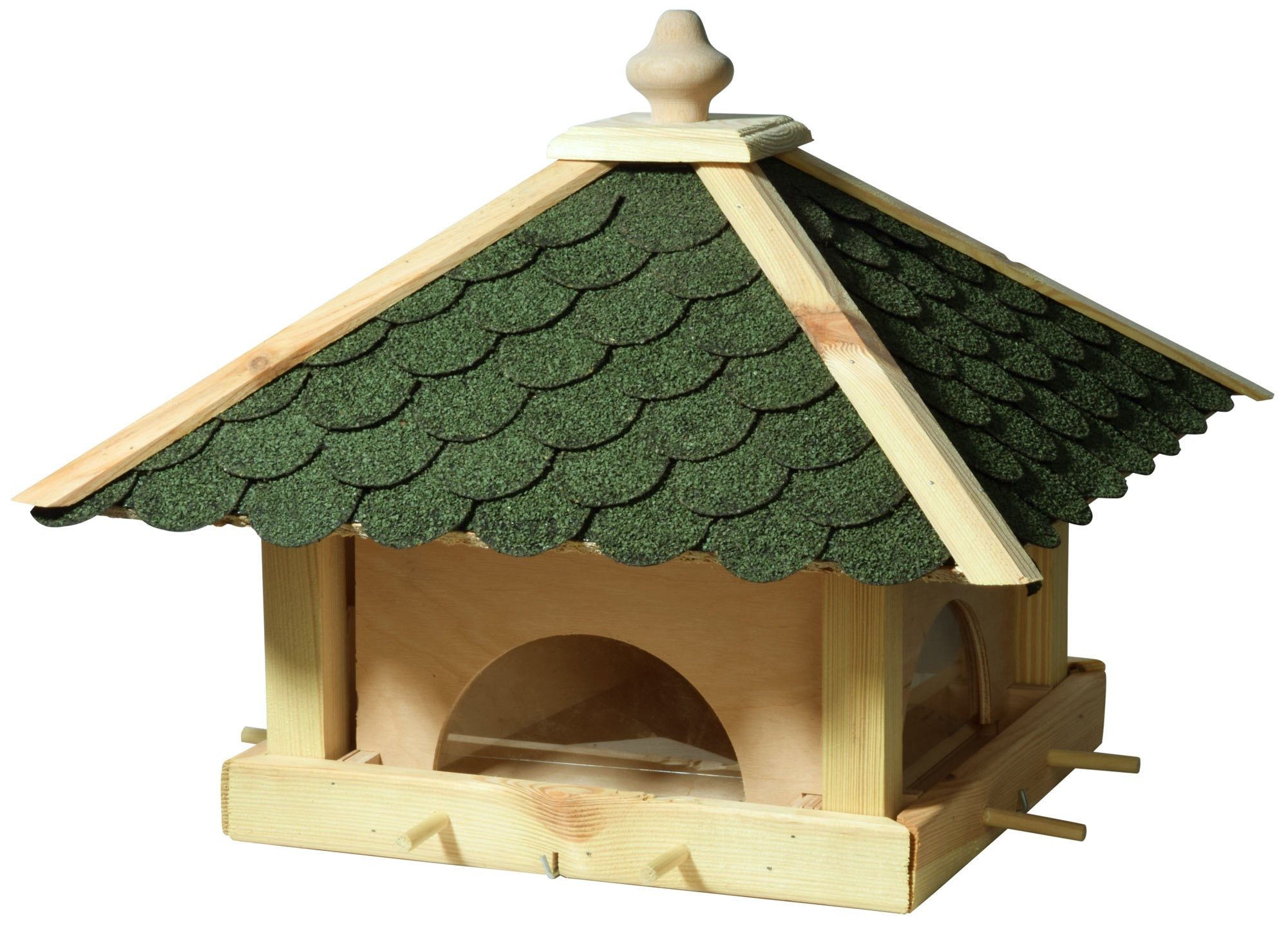 Futterhaus Vogelhaus Holz mit grünem Dach zum Aufstellen /Aufhängen, 4-/6-eckig