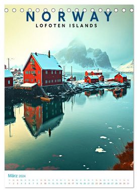 CALVENDO Wandkalender Lofoten - Old School Poster Style (Tischkalender 2024 DIN A5 hoch)