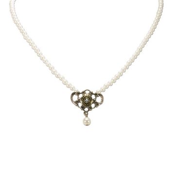 Alpenflüstern Collier Perlen-Trachtenkette Hedi (creme-weiß), - nostalgischer Damen-Trachtenschmuck mit Zier-Element bicolor-farben, filigrane Dirndlkette