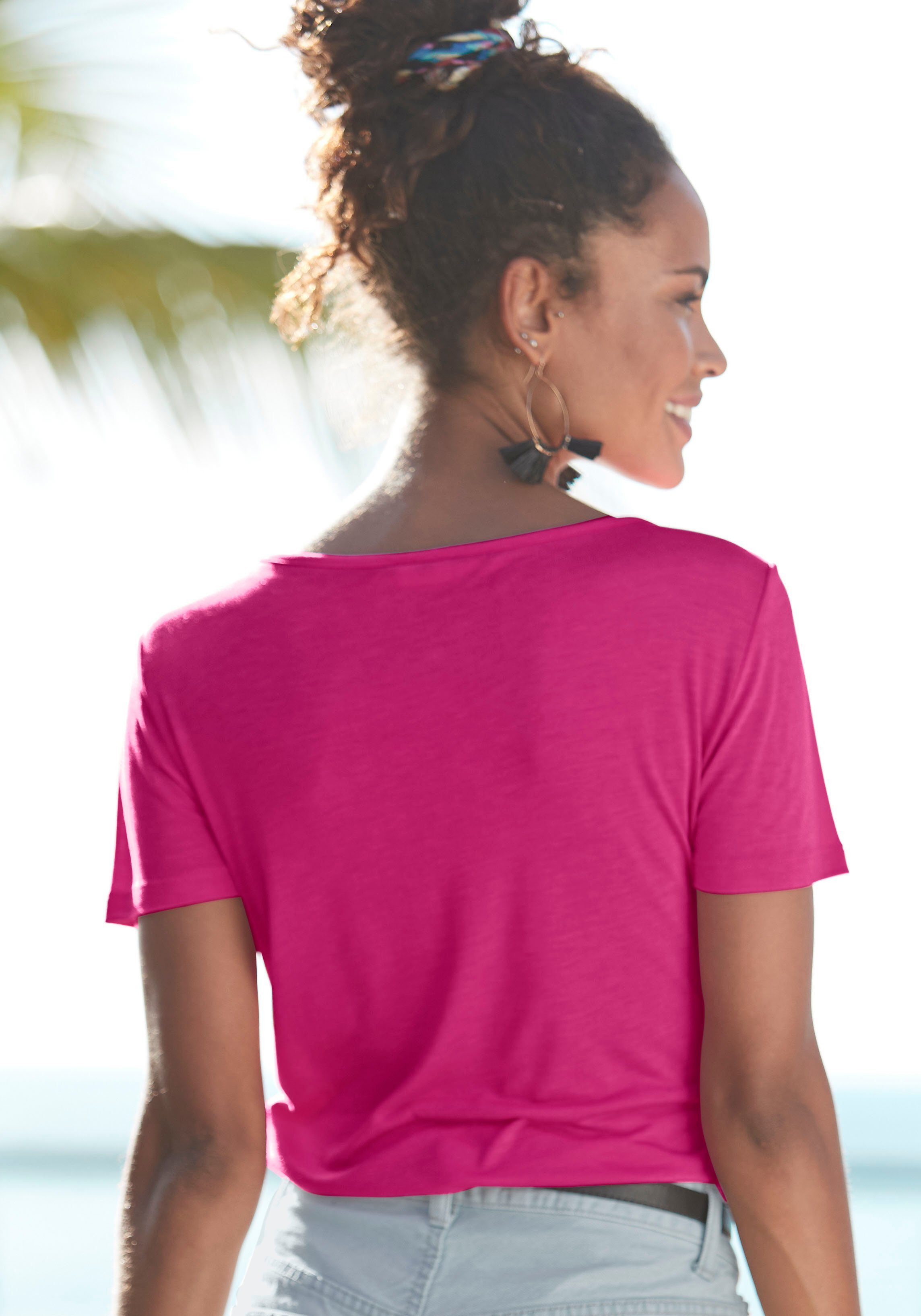 Buffalo Kurzarmshirt mit Cut-outs vorne, T-Shirt, lockere Passform