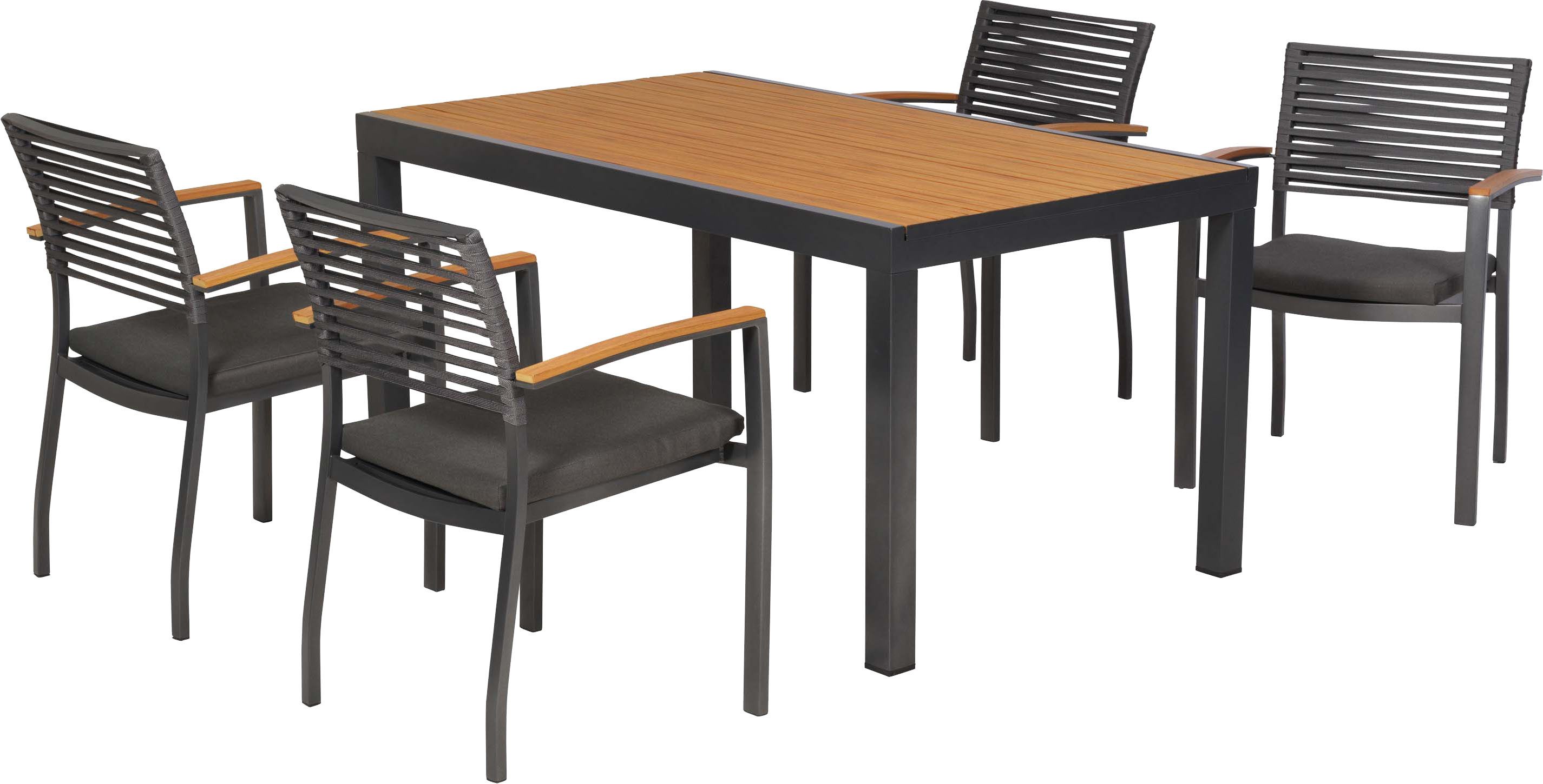 MERXX Garten-Essgruppe Parella, (Set, 9-tlg), inkl. 4 Stapelsessel, 4 Auflagen, 1 Tisch