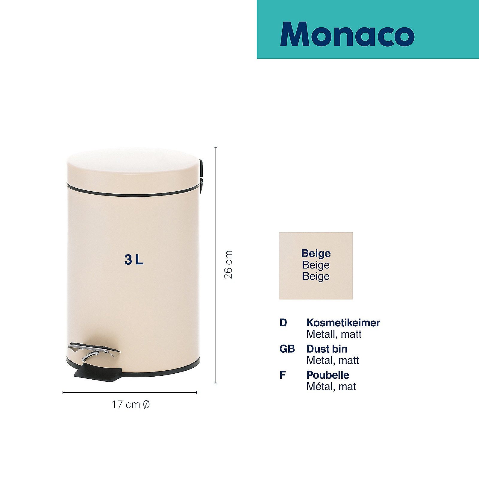 kela Kosmetikeimer Monaco, herausnehmbarer Inneneimer mit Tragegriff, 3 L