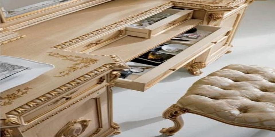 Xlmoebel Schminktisch Luxuriöser Spiegeltisch in Beige mit Stauraum und elegantem Design (Spiegeltisch, Set Schminktisch + Spiegel), Hergestellt in Europa