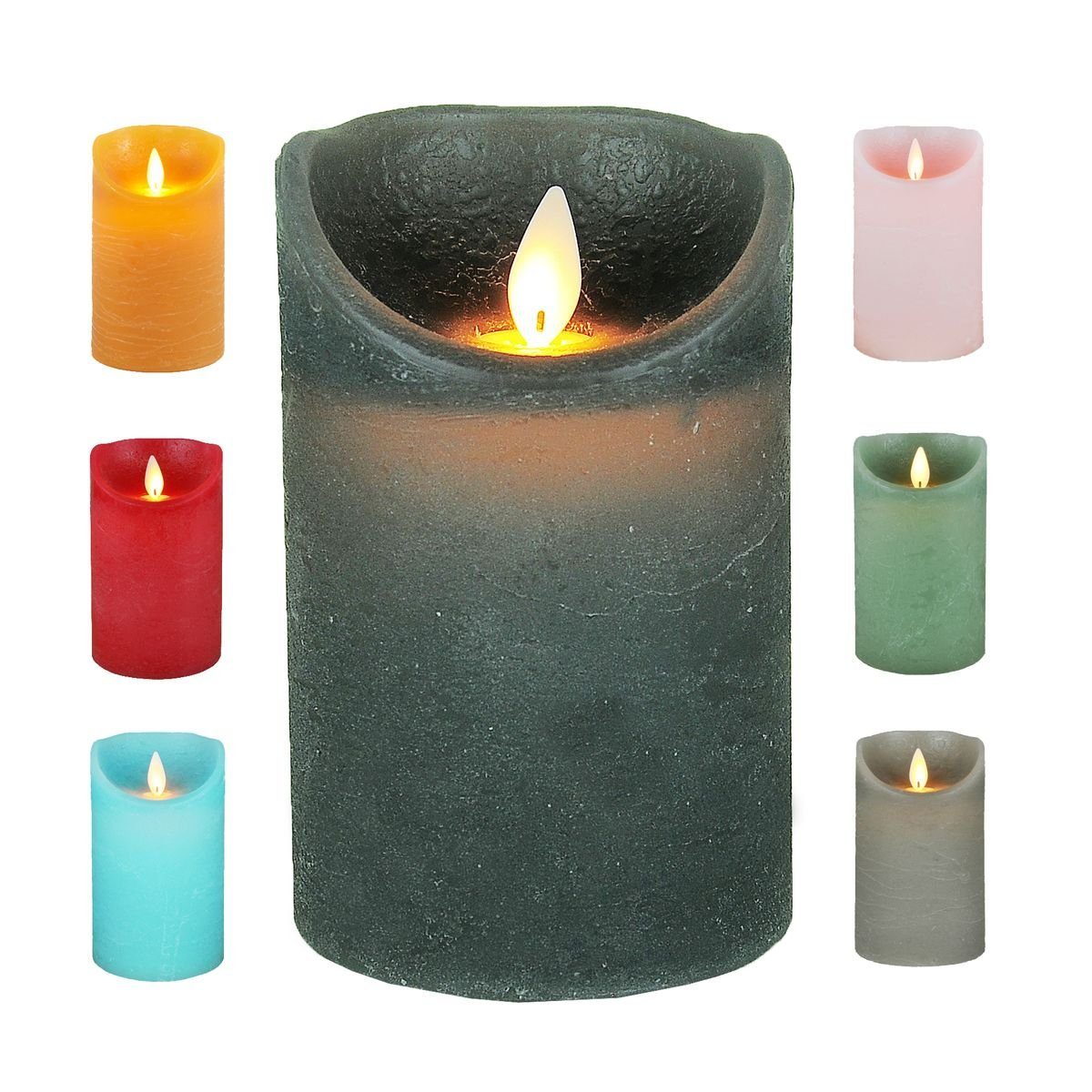 JACK LED-Kerze LED Echtwachskerze Kerze 10 / 12,5 / 15 cm Timer Ø 7,5cm Wachskerze (1-tlg), große Farb- und Größenauswahl, Echtwachskerzen mit Timerfunktion Dunkelgrau