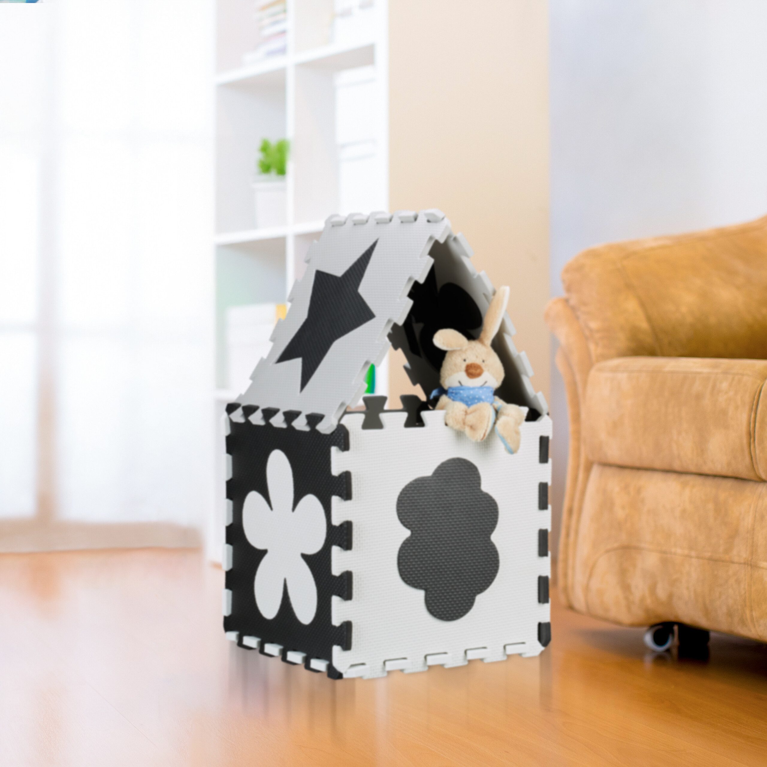 relaxdays Spielmatte 34-tlg. Puzzlematte mit Rand und Motiven, Rosa