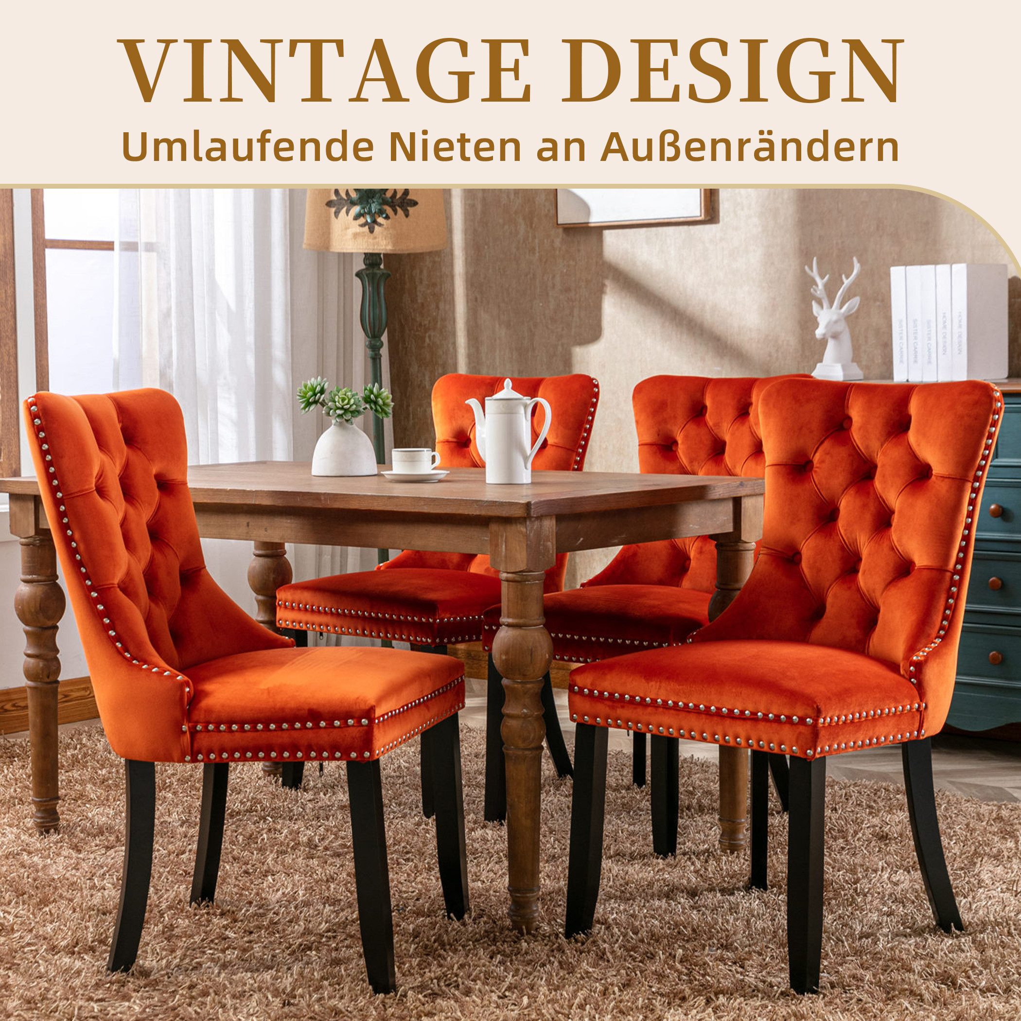 SeedWave Esszimmerstuhl 2er-Set Küchenstuhl Samtbezug, Holzfüße mit Verstel günstig online kaufen