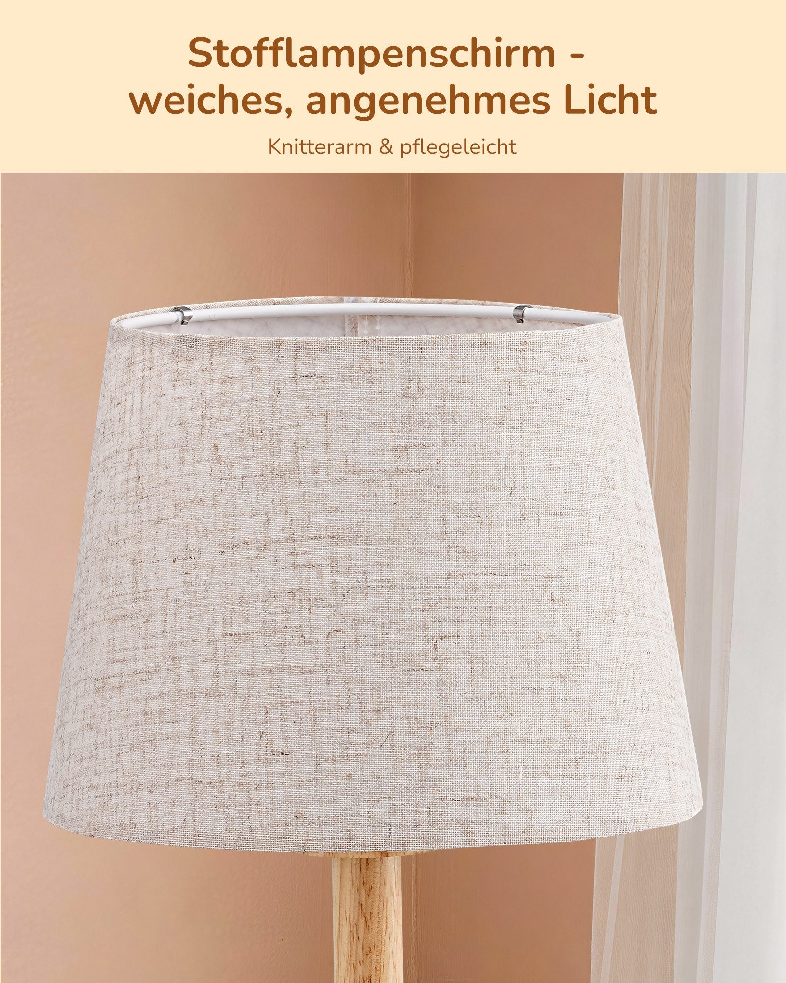 EDISHINE Nachttischlampe Landhaus Stoffschirm mit Vintage-Blumenmuster, LED wechselbar, 2700K Warmweiß, Tischlampe mit Massivholzsockel, 2700K Warmweiß, inkl. 4W LED