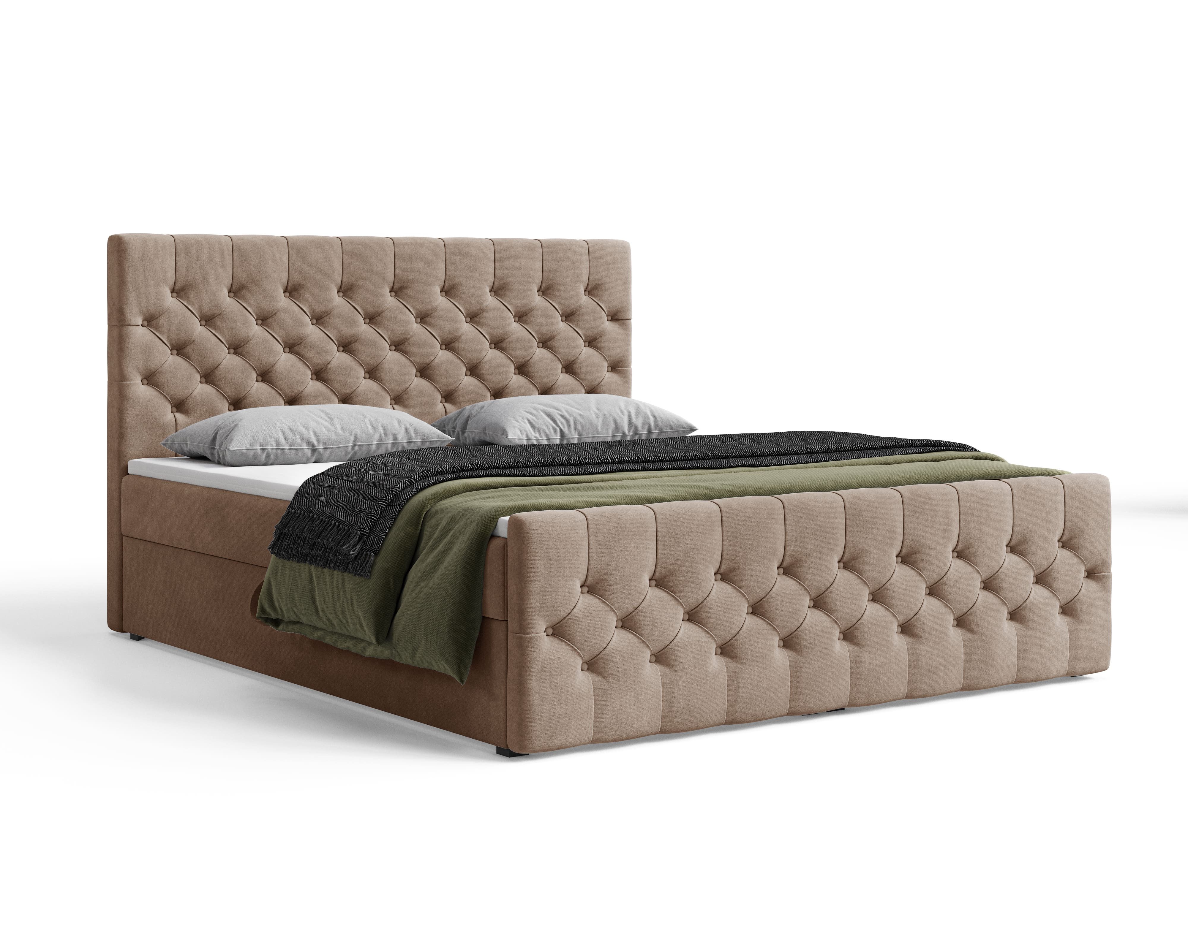MOEBLO Boxbett Bett 12 (Luxusbett im Chesterfield-Design, 160x200 cm, Velours-Bezug, Hoher Schlafkomfort, modernes Velours-Design mit Steppung Polsterbett Konti – Bild 5 von 5