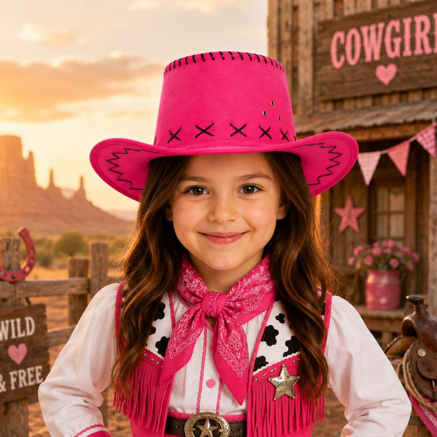 Funny Fashion Cowboy-Kostüm Kinder Cowboyhut im Wildlederlook mit Ziernähten