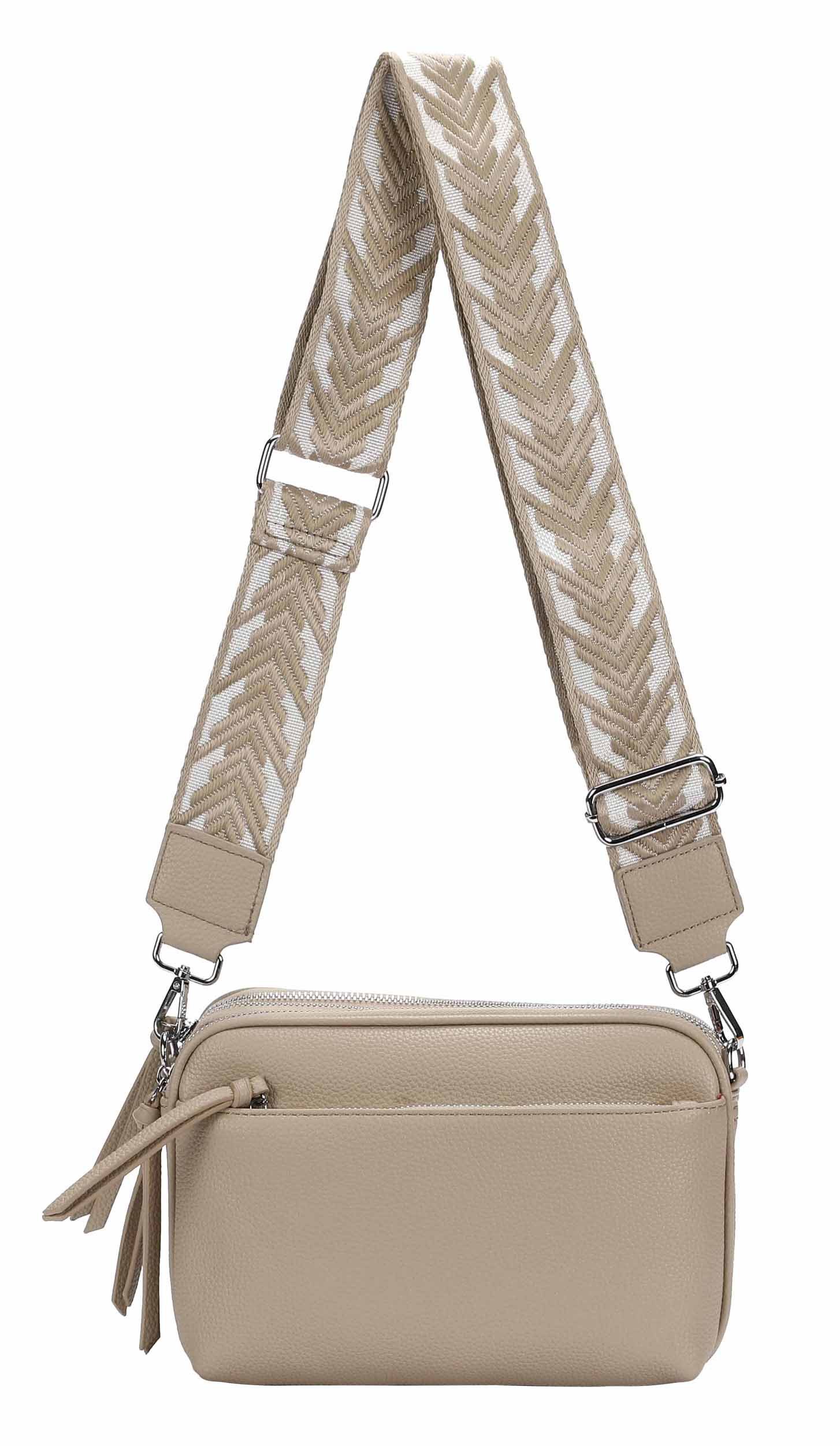 ITALYSHOP24 Schultertasche Damen Umhängetasche Brusttasche Cross Over Body Bag Handy Clutch (Spar-Set Clutch-Tasche mit einem breitem Muster Stoffgurt/Umhängeband, Leder Optik), viele Fächer, Freizeit Damentasche Reise Leder Optik Kosmetiktasche