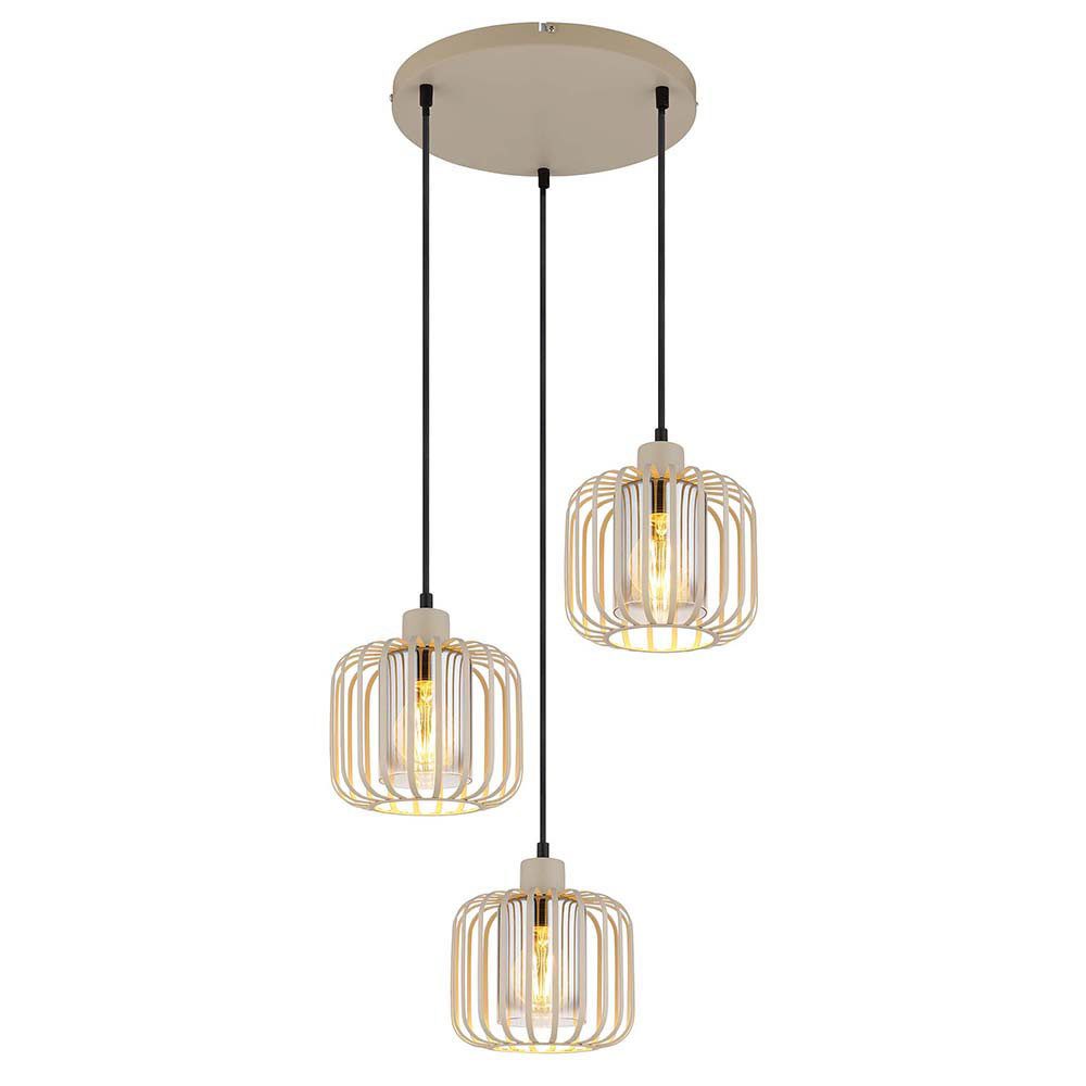 GLOBO LIGHTING Pendelleuchte, Leuchtmittel nicht inklusive, Hängelampe Pendelleuchte Metallgitter sand Rauchglas 3-Flammig Retro