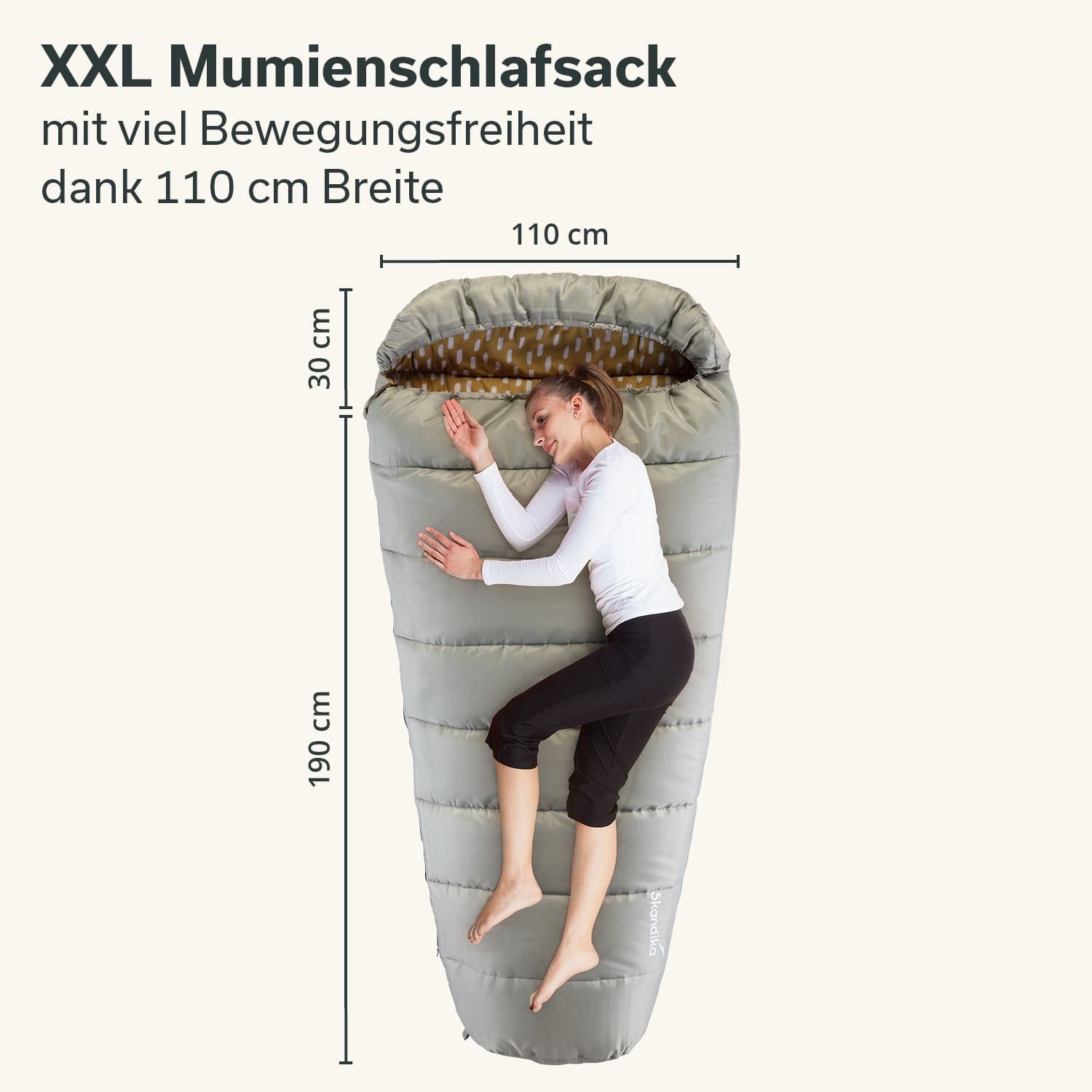 Skandika Mumienschlafsack Vegas Schlafsack XXL für Erwachsene, Camping, koppelbar, breit, groß (2-Wege-Reißverschluss, Kompressionspacksack, Koppelbar), Doppelschlafsack, 3 Jahreszeiten, bis -12°C, 220 x 110 cm, Packsack