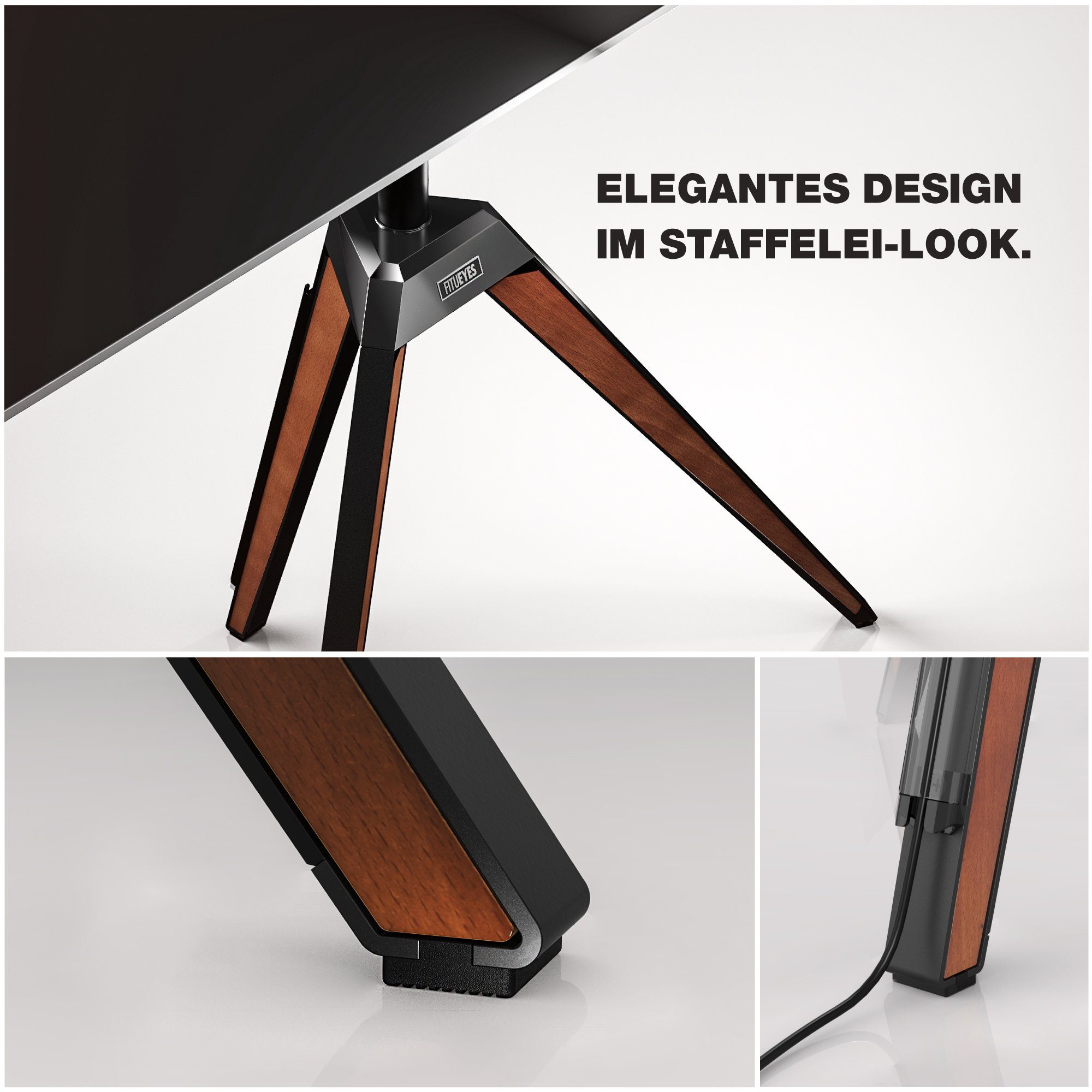 FITUEYES TV-Ständer höhenverstellbare TV-Halterung, 32-65 Zoll, (bis 65,00 Zoll, Staffelei Design, aus Buchenholz, ±20° schwenkbar, mit Magnetverschluss)