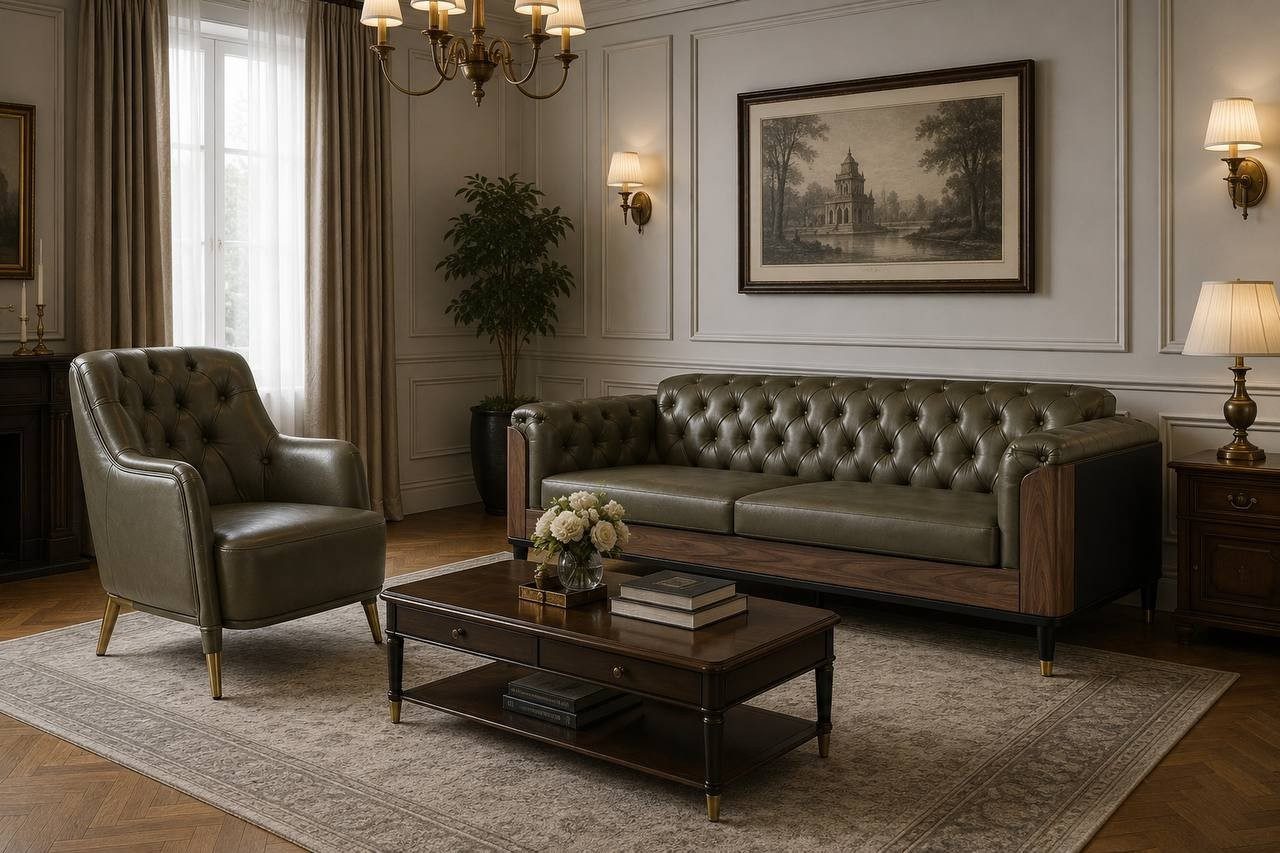 Xlmoebel Polstergarnitur Elegante grüne Chesterfield Couchgarnitur mit 3-Sitzer und Sessel, (2-tlg), Made in Europa