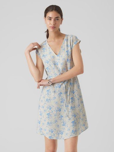 IRIS DRESS NOOS AOP:BLUE SHORT S/L Minikleid Moda VMIRIS Birch V-NECK Vero WVN